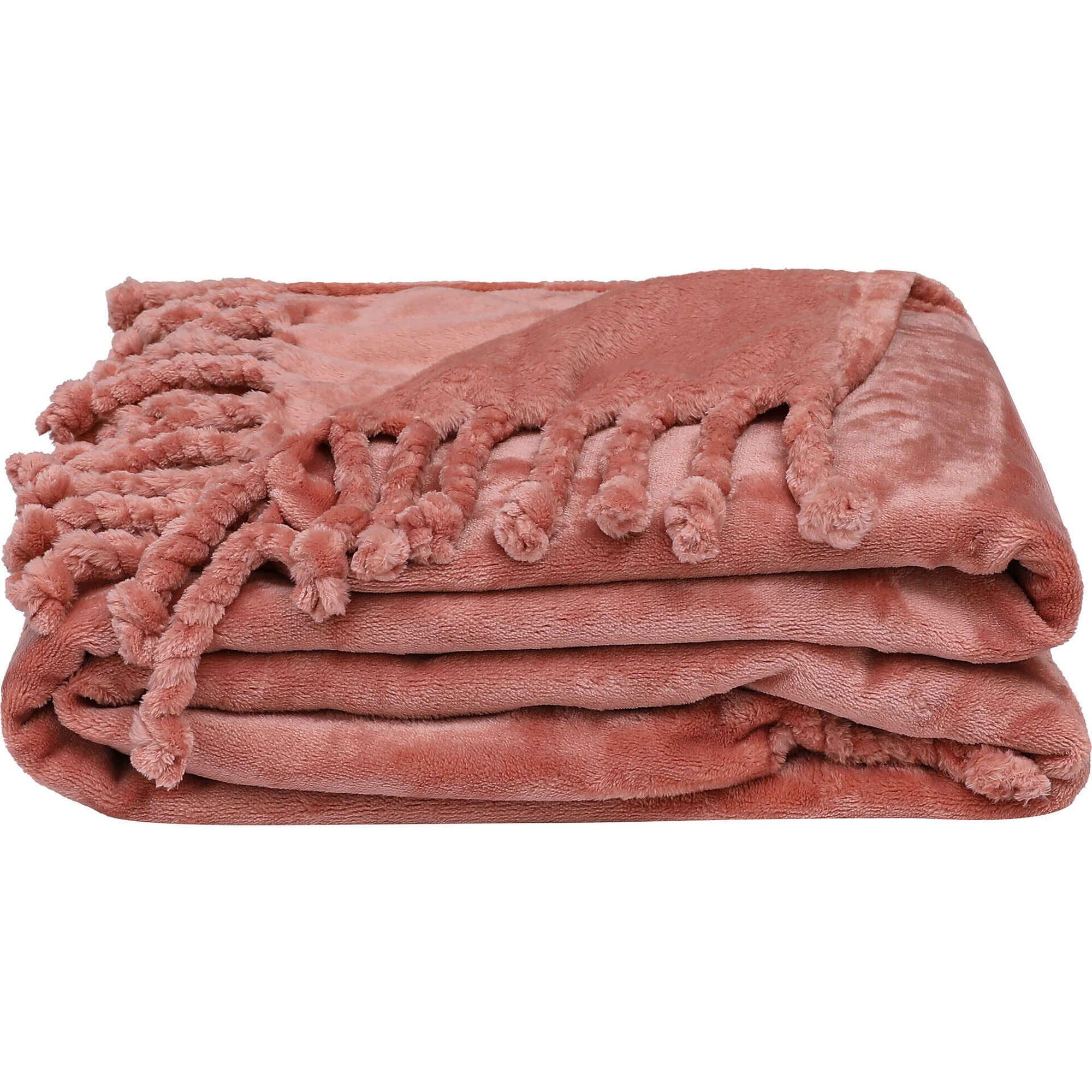 Manta Flanela com Franja 130x170cm Rosa Kasa