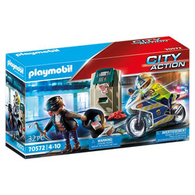 Playmobil - Moto da Pol&iacute;cia: Persegui&ccedil;&atilde;o do Ladr&atilde;o de Dinheiro - 70572