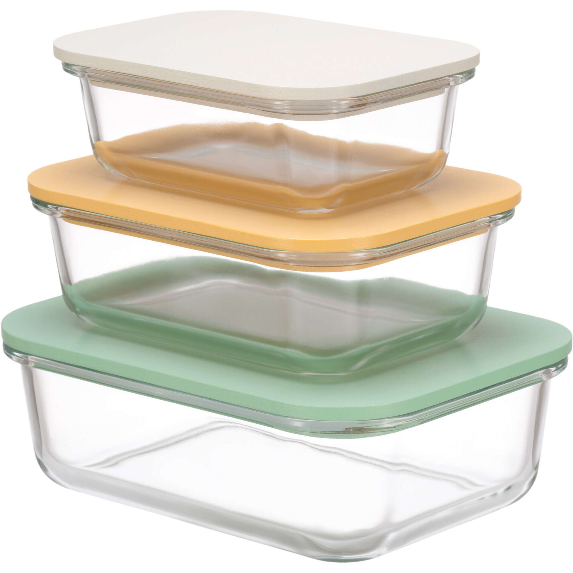 Conjunto de 3 Caixas Herm&eacute;ticas Vidro Bambu Colors Kasa