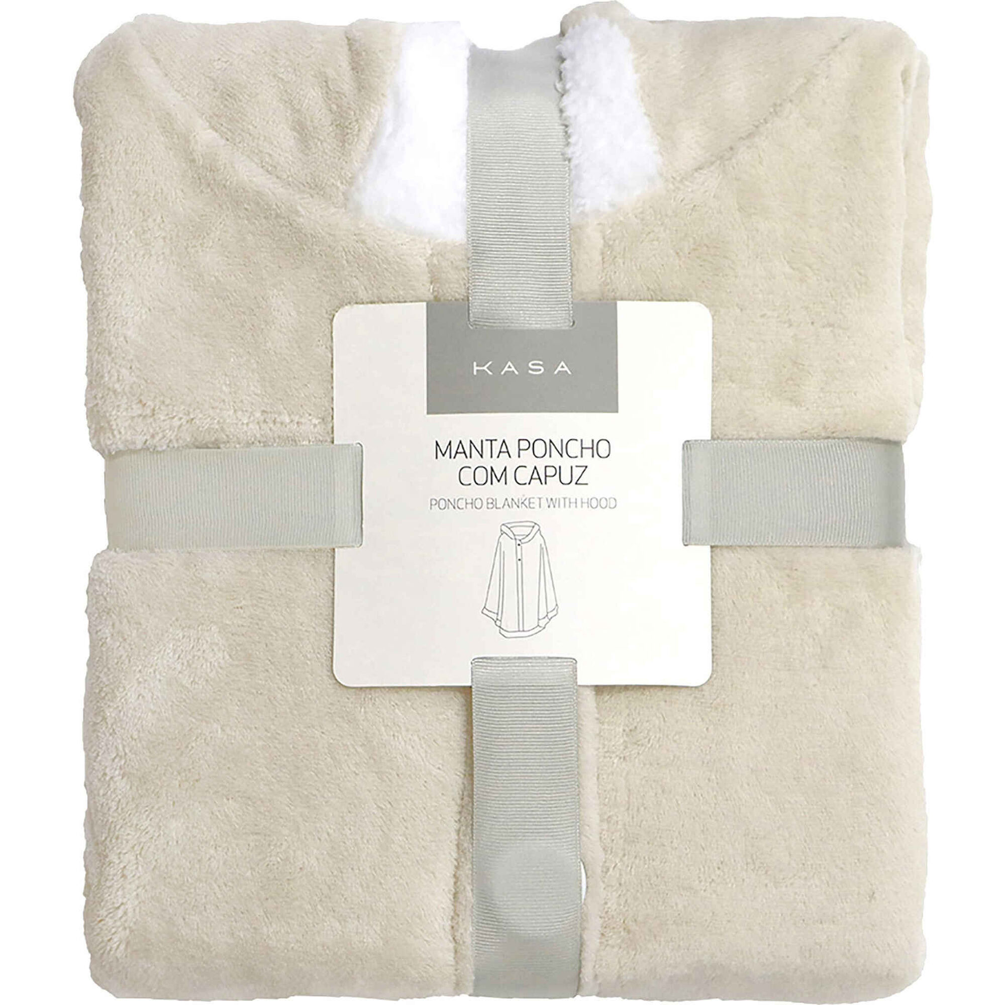 Manta Poncho Borreguito com Capuz Bege Kasa