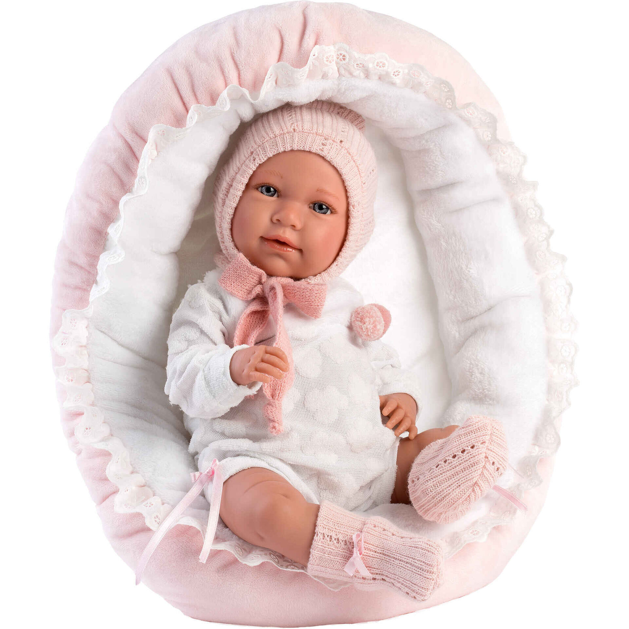 Beb&eacute; Mimi Chorona 42cm Pijama Rosa com Alcofa