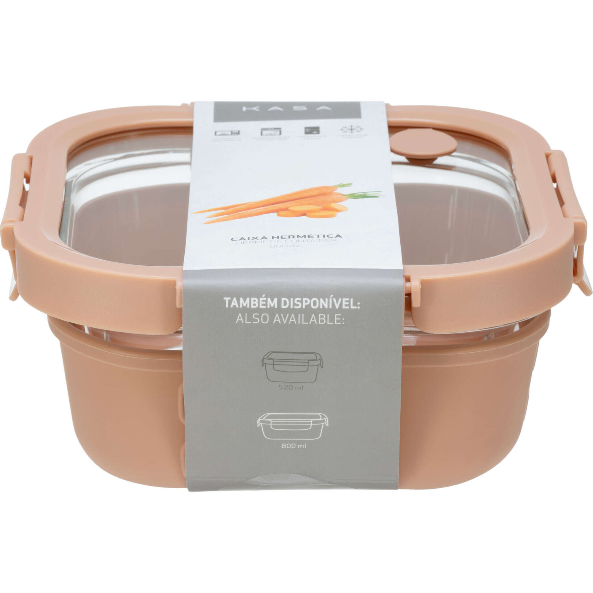 Caixa Herm&eacute;tica 520ml Vidro e Silicone Bege Kasa