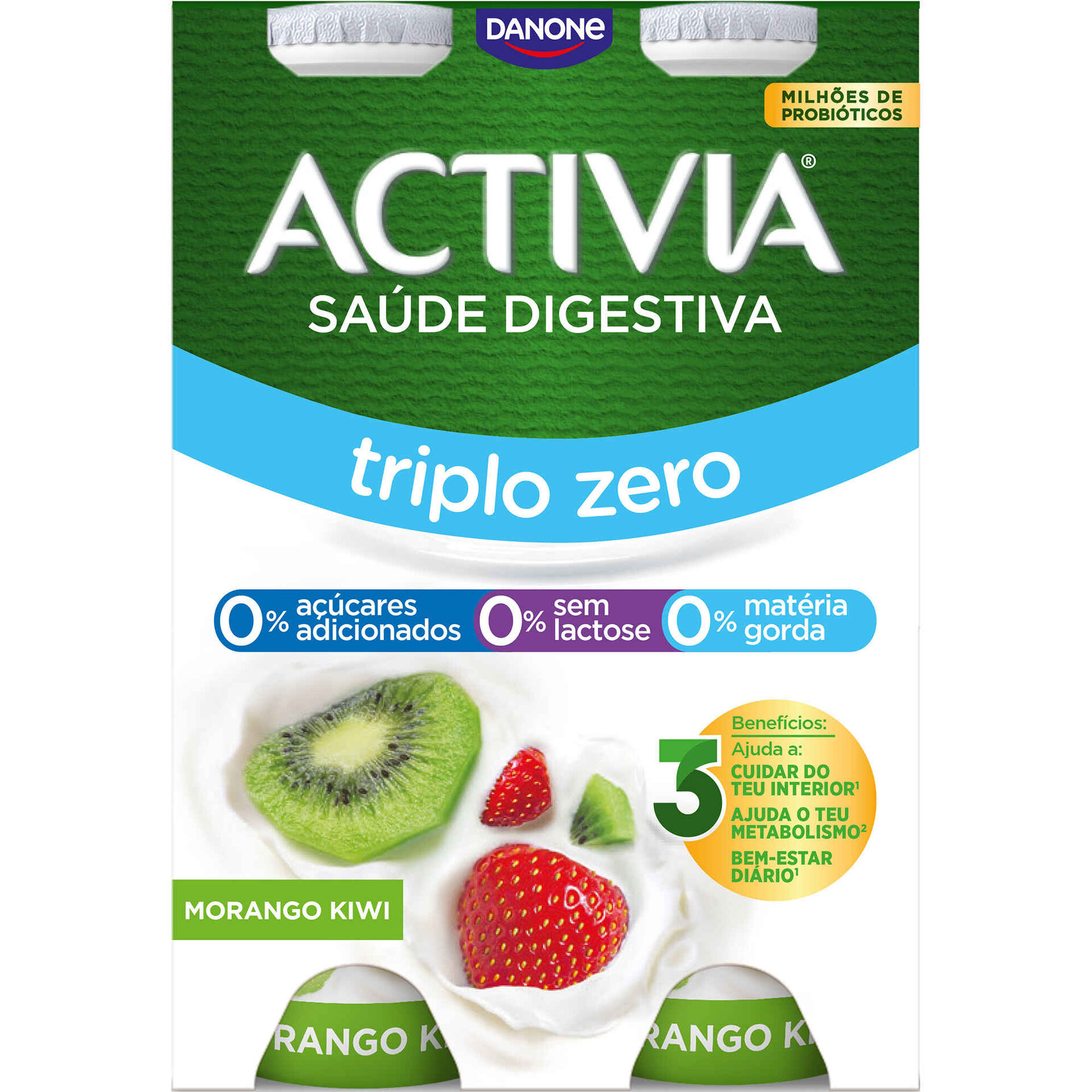 Bifidus L&iacute;quido Triplo 0% Morango e Kiwi sem Lactose Activia Danone