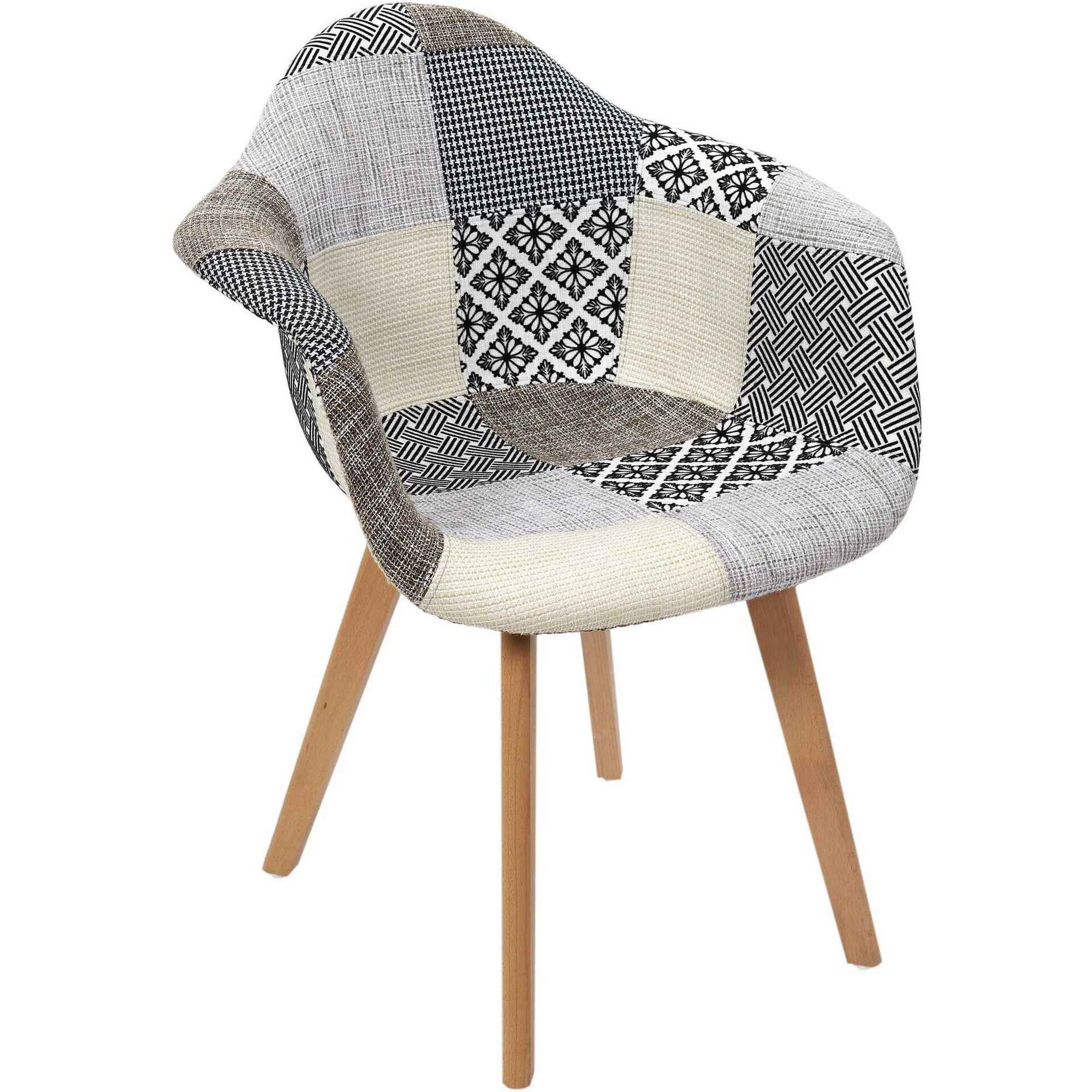 Conjunto de 2 Cadeiras Estofadas com Bra&ccedil;os Patchwork Cinza