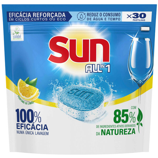 Detergente Máquina Loiça Pastilhas All in 1 Limão Sun