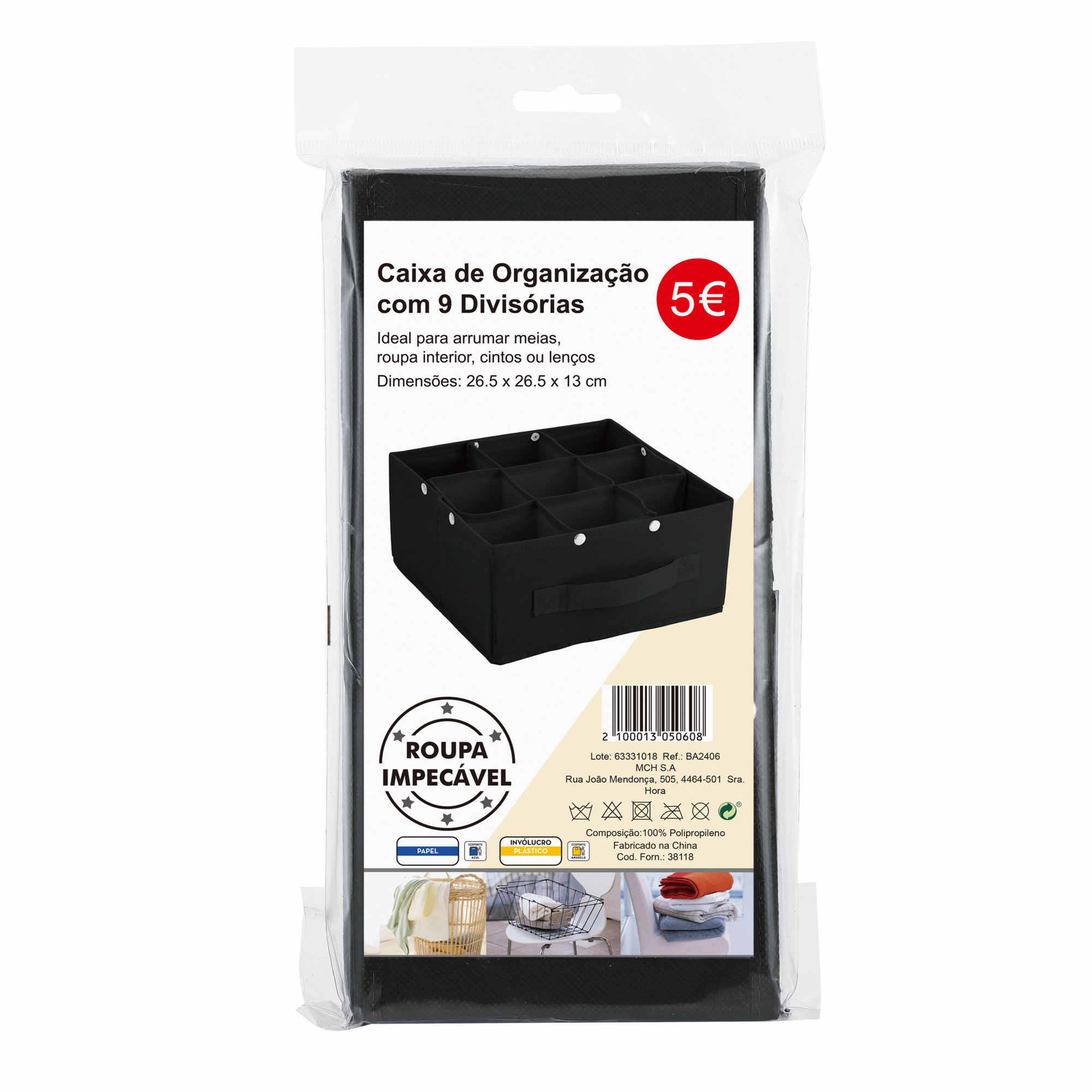 Caixa de Organiza&ccedil;&atilde;o com 9 Compartimentos Preta Bazar&atilde;o