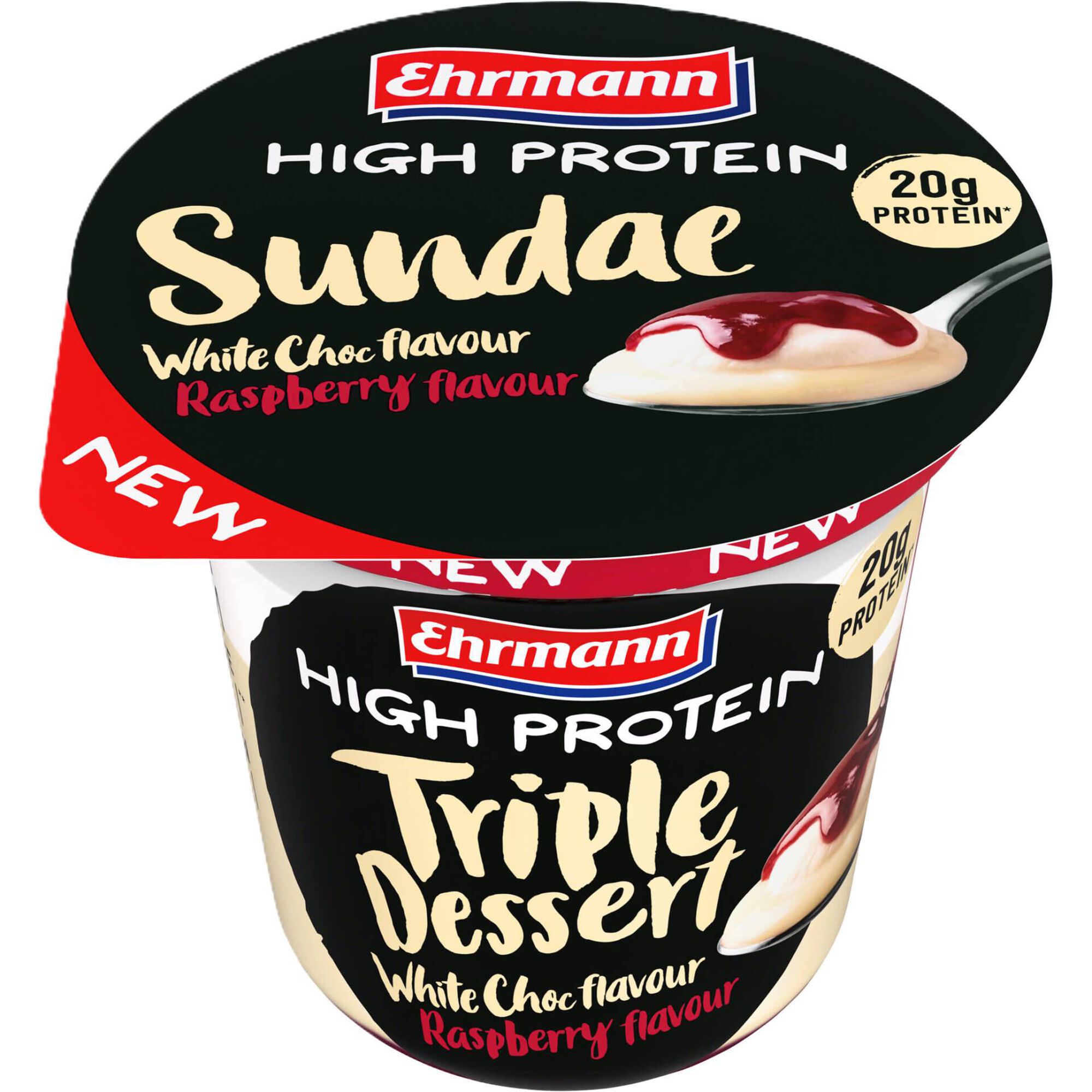 Pudim Sundae Prote&iacute;na Chocolate Branco e Framboesa Ehrmann