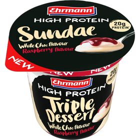 Pudim Sundae Prote&iacute;na Chocolate Branco e Framboesa Ehrmann