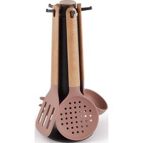 Conjunto 5 Utens&iacute;lios Madeira e Silicone Kasa