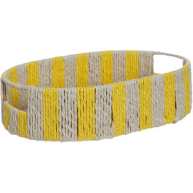 Tabuleiro Palha Oval Riscas Amarelas Kasa