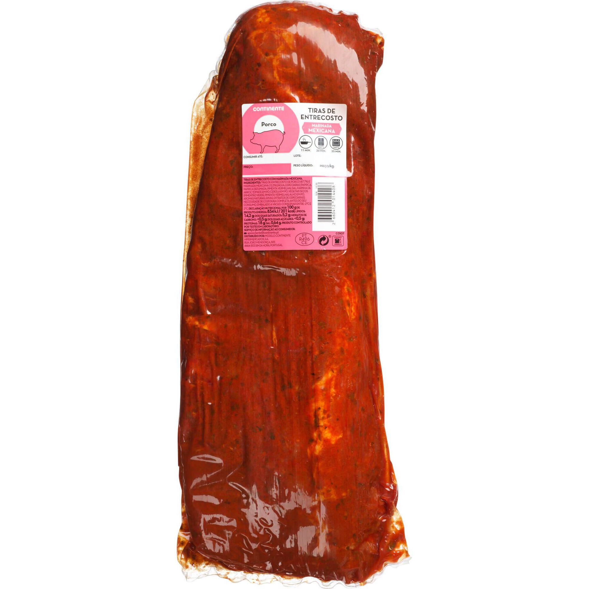 Tiras de Entrecosto de Porco com Marinada Mexicana