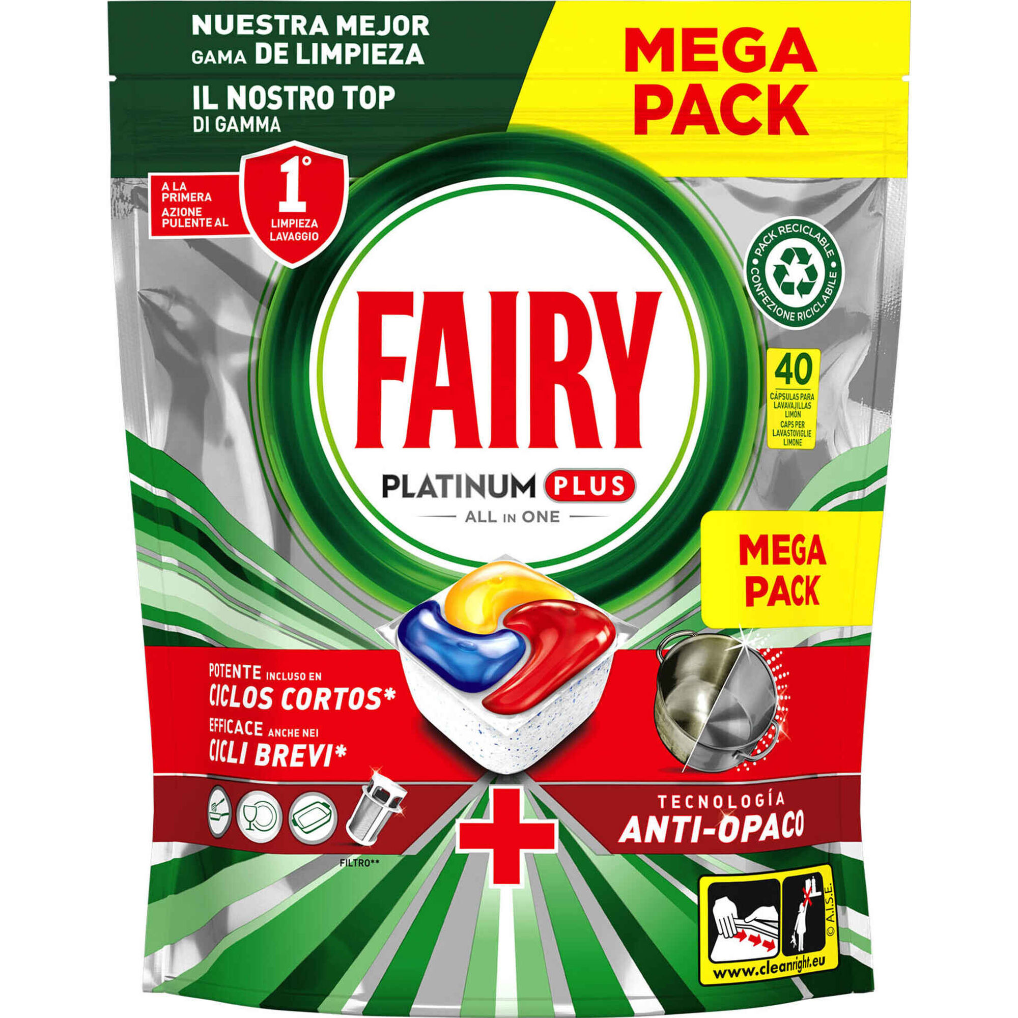 Detergente Máquina Loiça Pastilhas Platinum Plus Tudo em 1 Limão
