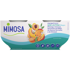 Iogurte Magro Probiótico Pêssego, Cenoura e Sementes de Millet, Quinoa Vermelha e Girassol sem Lactose Mimosa