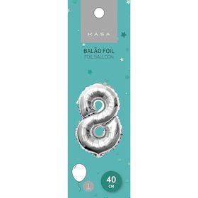 Bal&atilde;o Foil 40cm N&ordm; 8 Prateado Kasa
