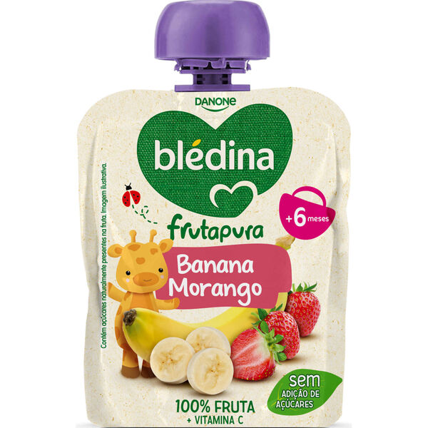 Saqueta de Fruta Banana e Morango Frutapura +8M Blédina