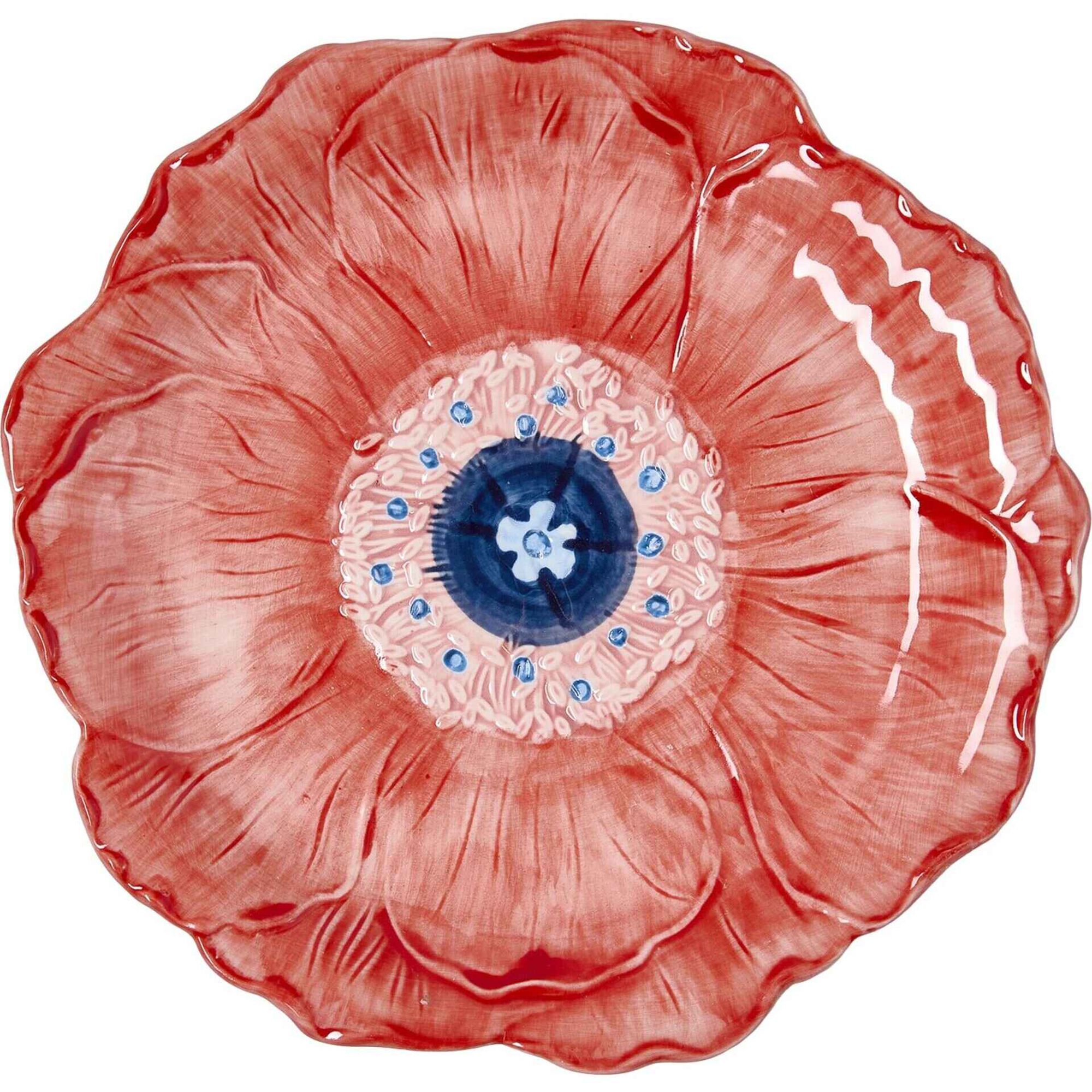 Prato Flor Vermelho com Centro Azul Kasa