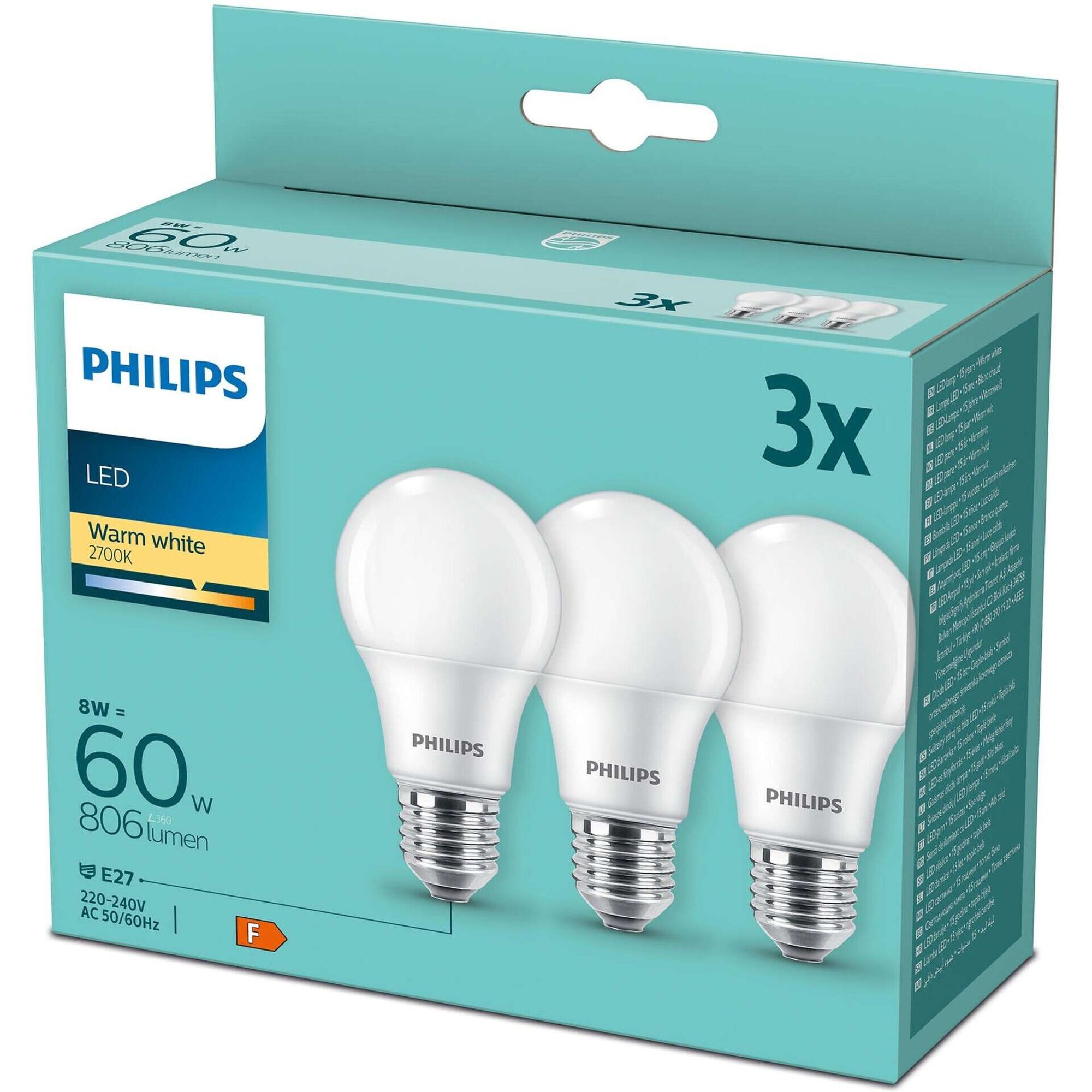 Conjunto de 3 L&acirc;mpadas Led A60 E27 2700K Philips