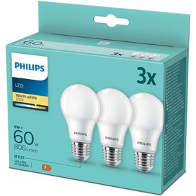 Conjunto de 3 L&acirc;mpadas Led A60 E27 2700K Philips