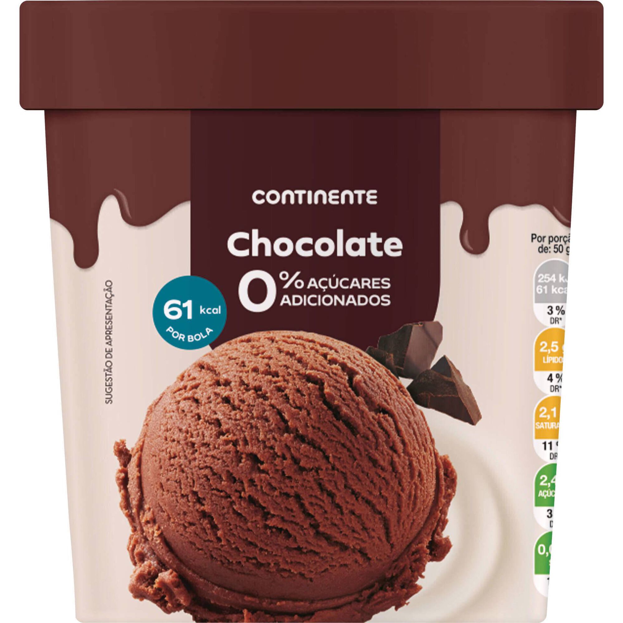 Gelado Chocolate 0% A&ccedil;&uacute;cares Adicionados Continente