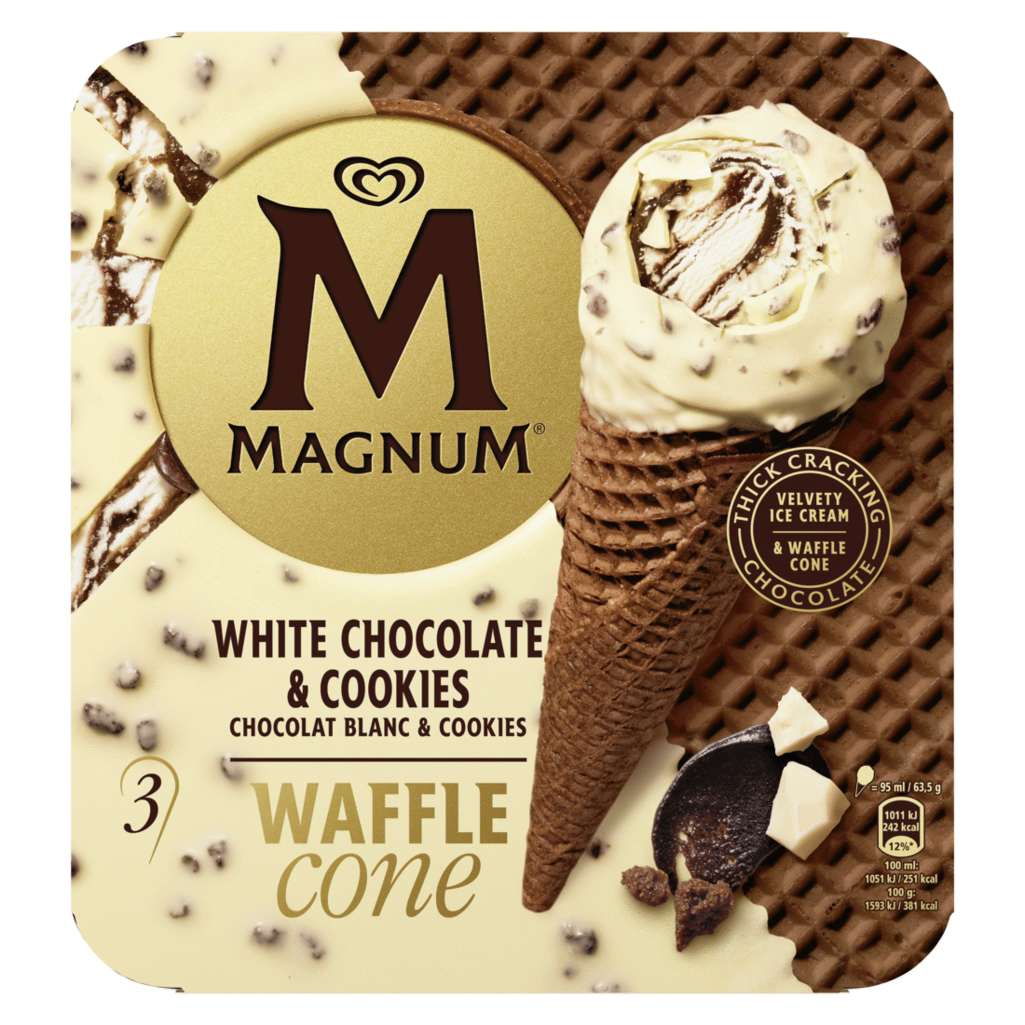 Gelado Waffle Cone Chocolate Branco e Cookies Magnum