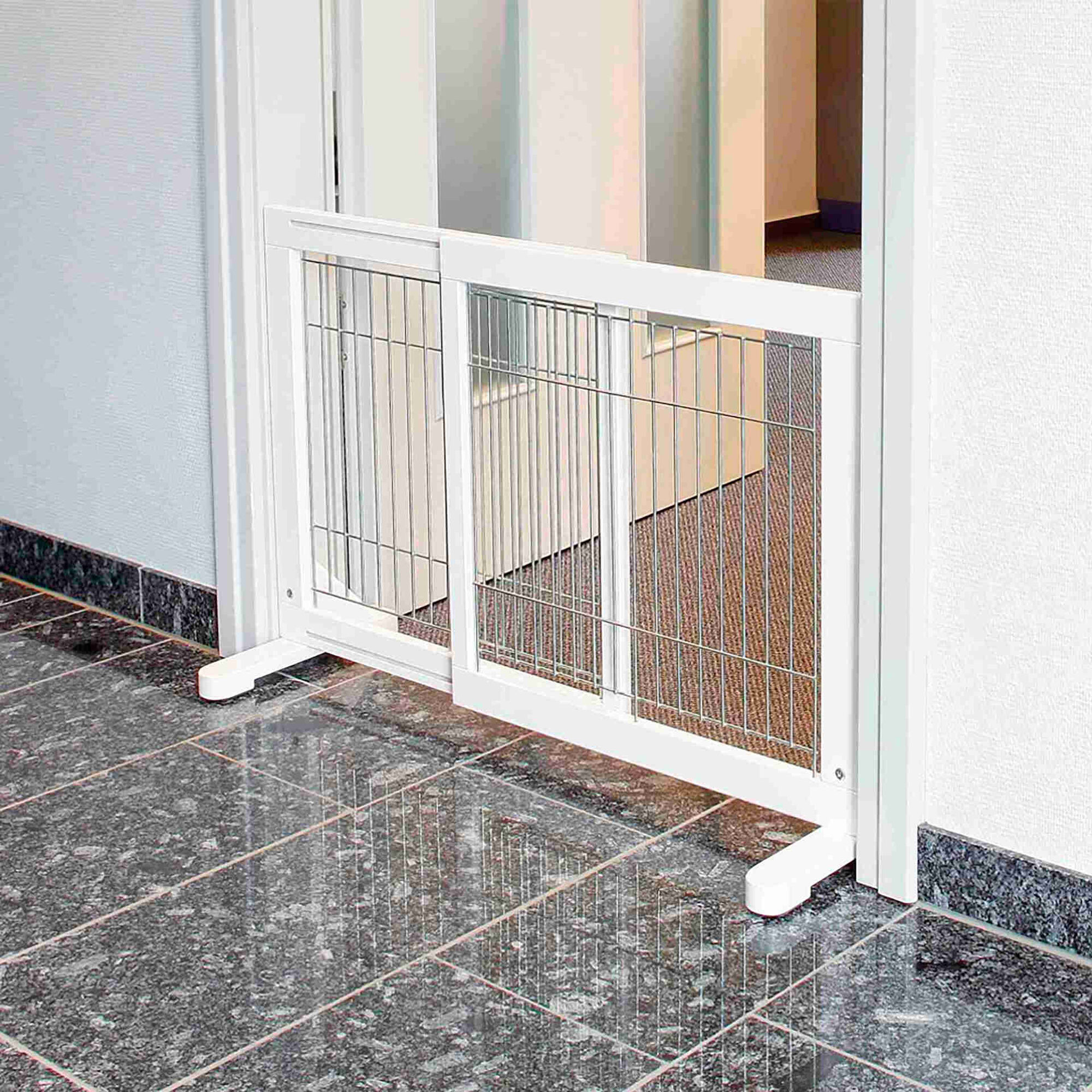 Barreira de Proteção para Cão Lacado Branco 65-108x61cm Barreira de Proteção para Cão Lacado Branco 65-108x61cm