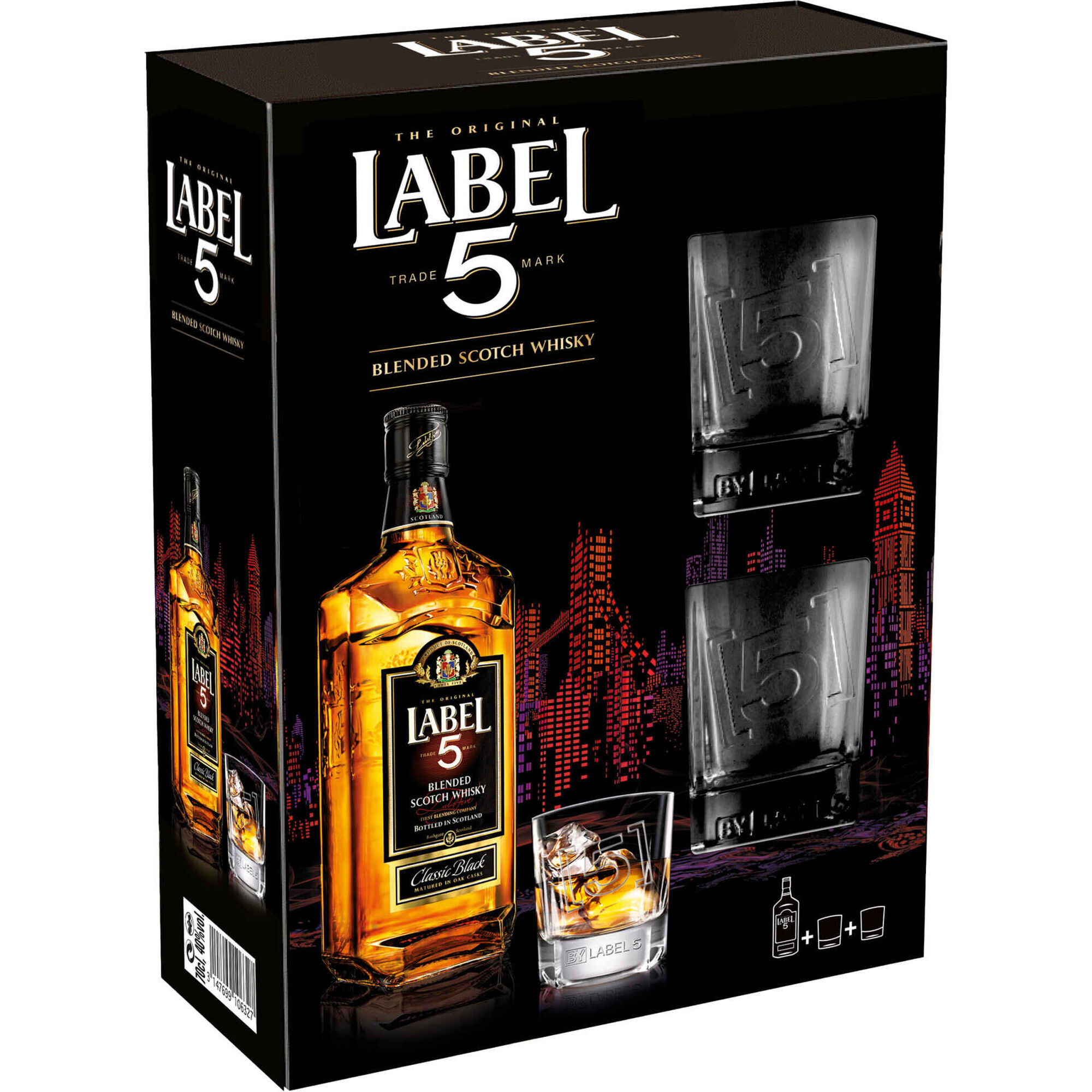 Whisky Scotch Label 5 com 2 Copos