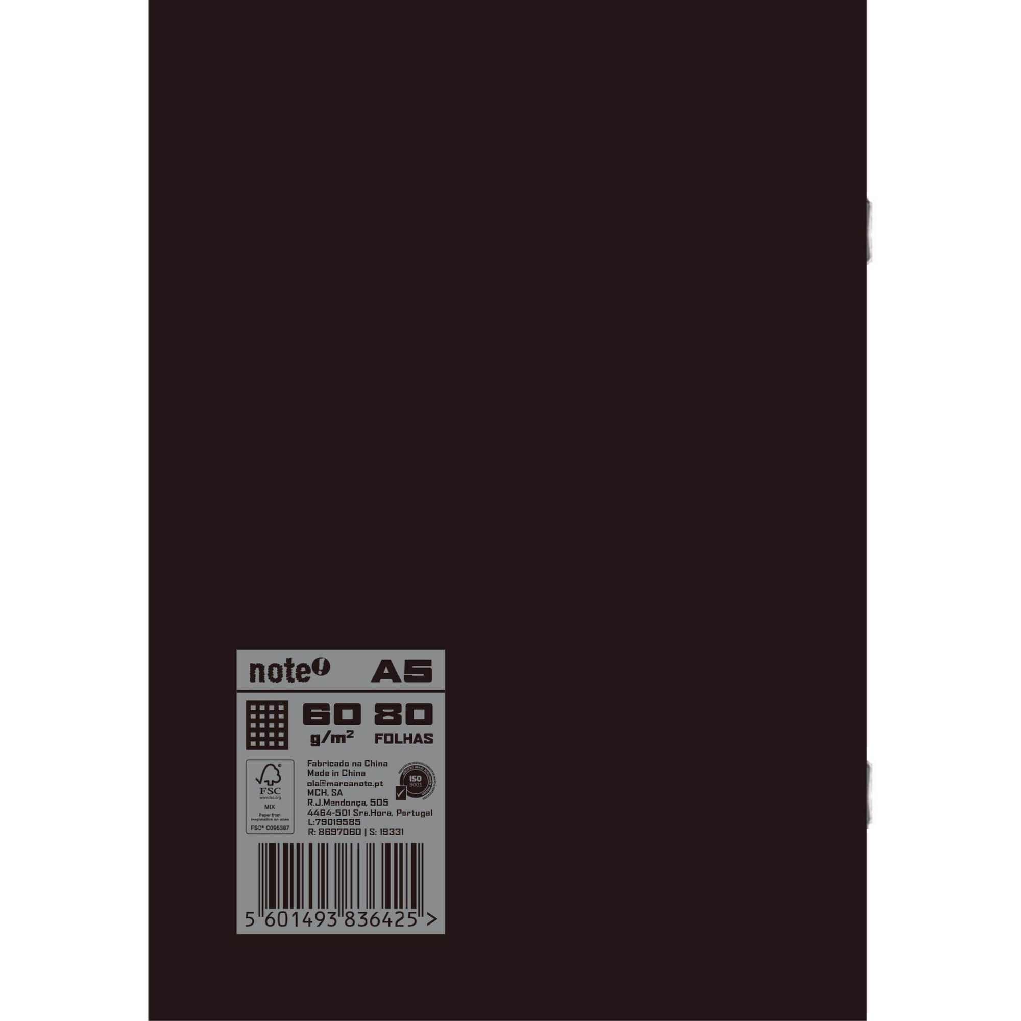 Caderno Agrafado Plastificado Quadriculado A5 Preto Note!
