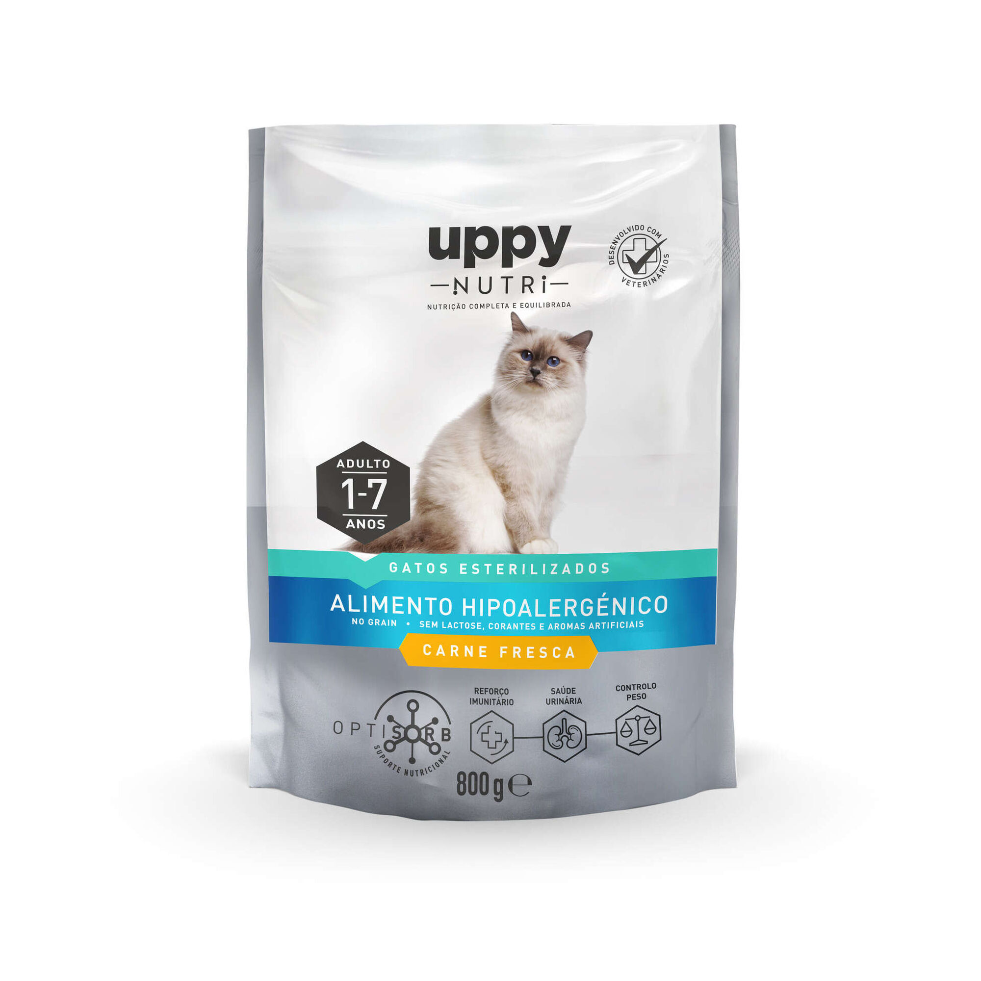 Ra&ccedil;&atilde;o para Gato Adulto Esterilizado Hipoalerg&eacute;nica Sem Cereais Frango Uppy Nutri