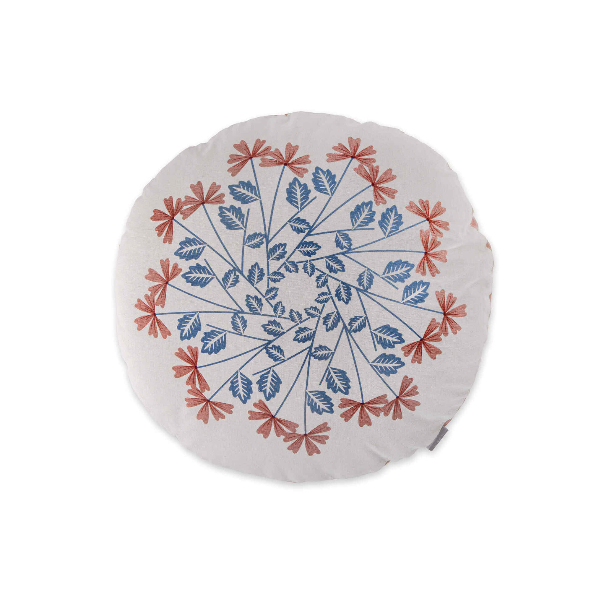 Almofada Redonda Algodão 45cm Branca com Flores Almofada Redonda Algodão 45cm Branca com Flores