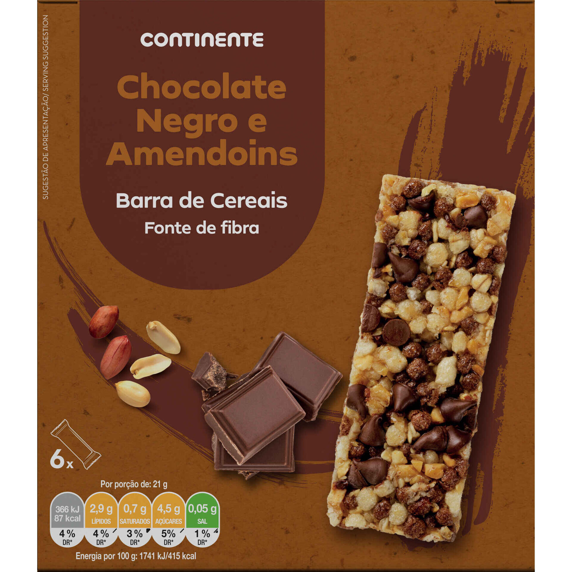 Barras de Cereais Chocolate Negro e Amendoim Continente