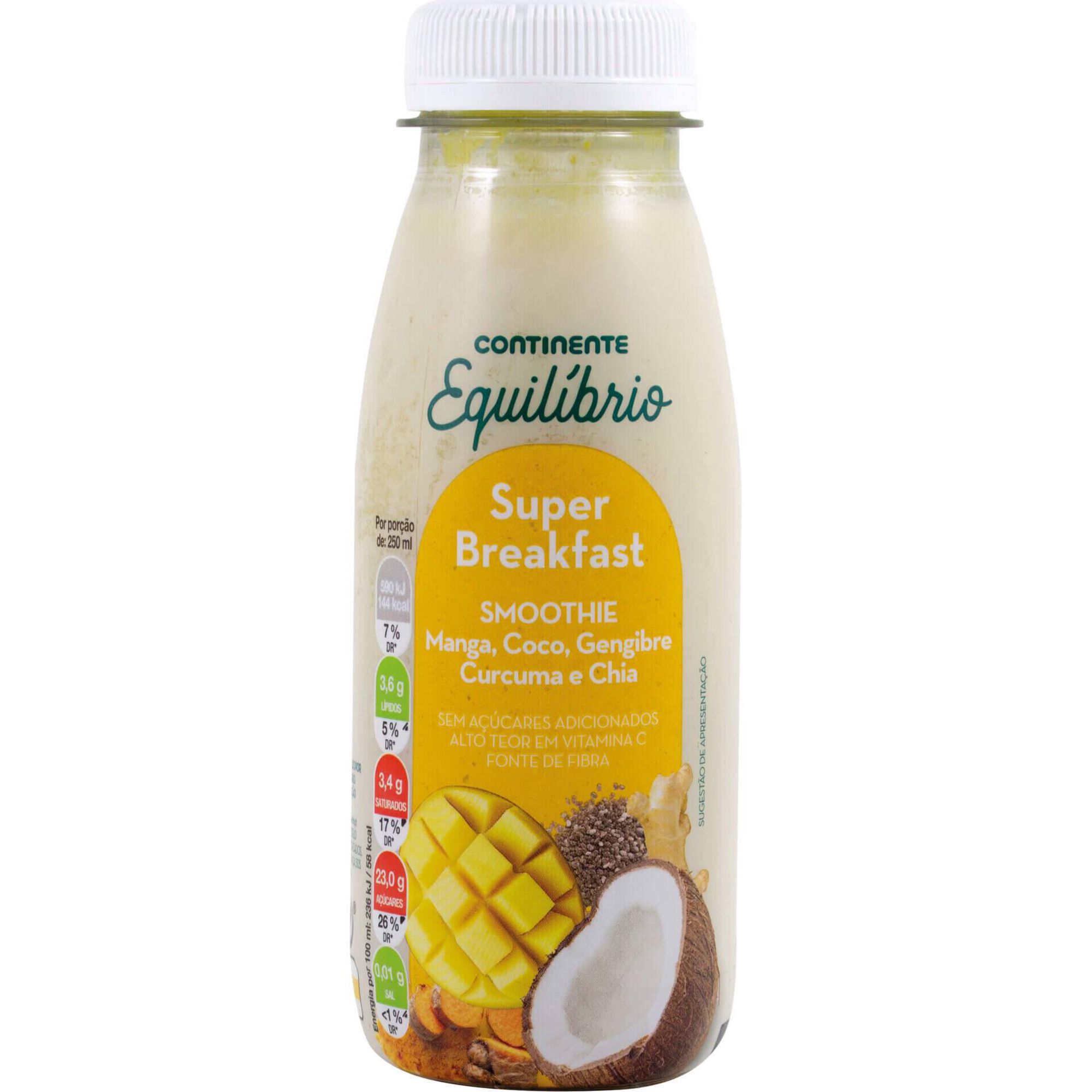 Smoothie Super Breakfast Manga, Coco, Gengibre, Curcuma e Chia Continente Equil&iacute;brio