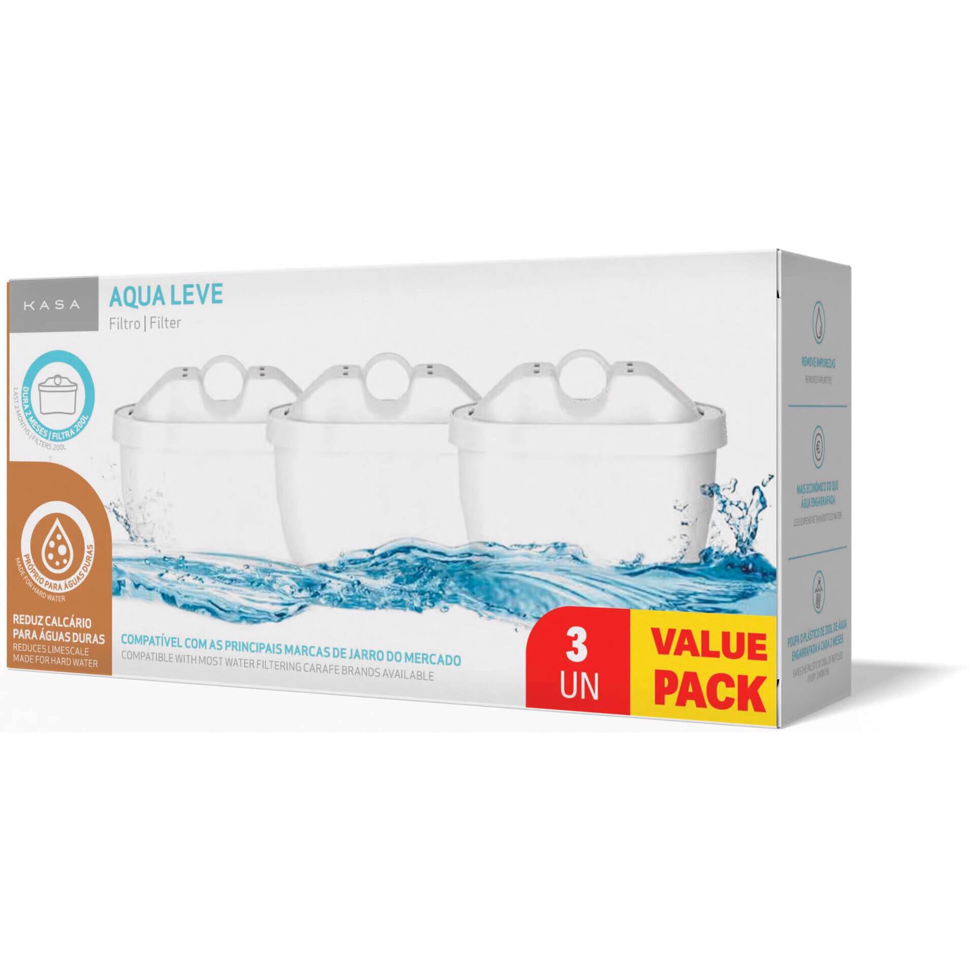 Conjunto 3 Filtros para &Aacute;guas Duras para Jarro Aqua Leve Kasa