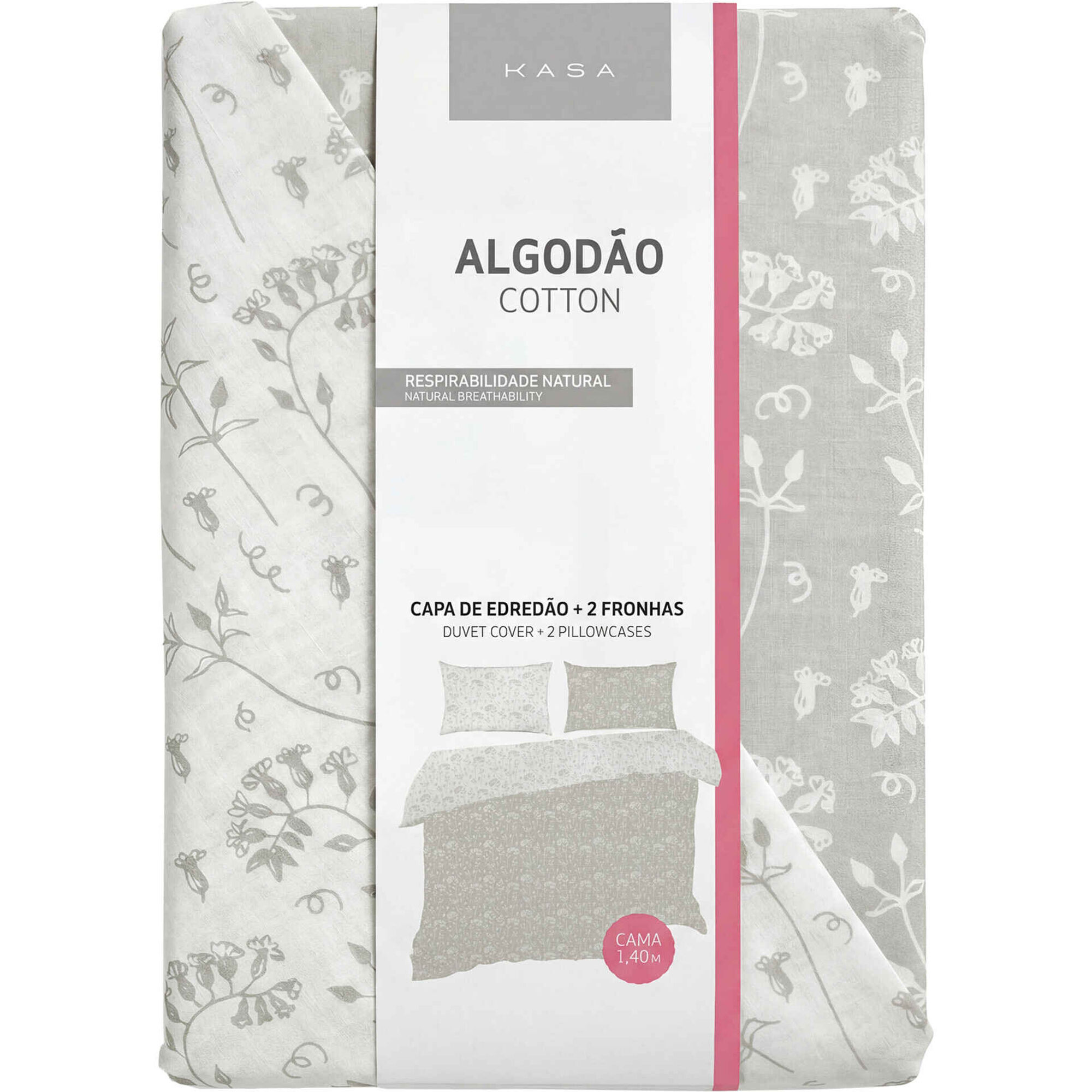 Conjunto Capa de Edred&atilde;o Algod&atilde;o 220x160cm Flores Bege e Verde Kasa