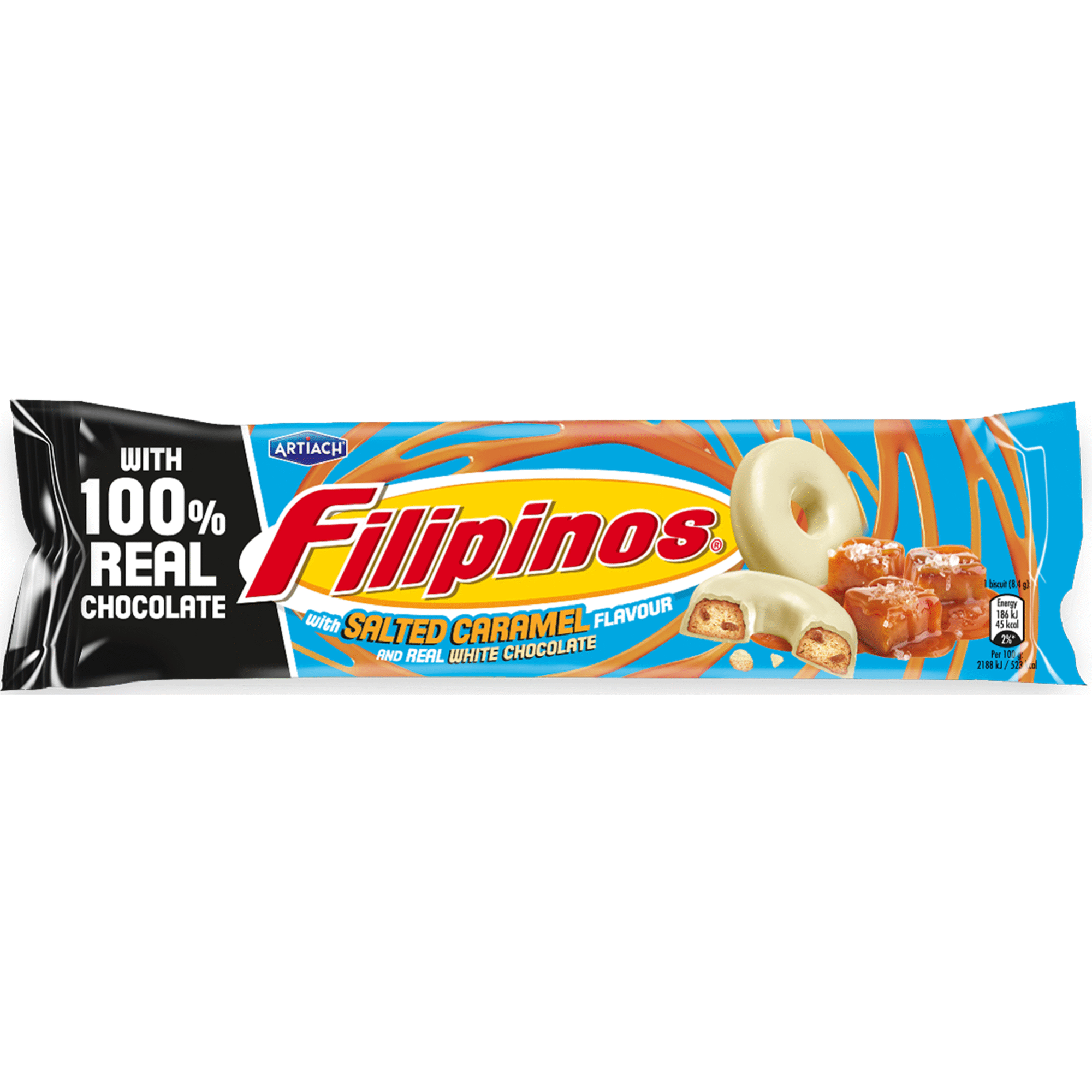 Bolachas com Cobertura Chocolate Branco e Recheio Caramelo Salgado
