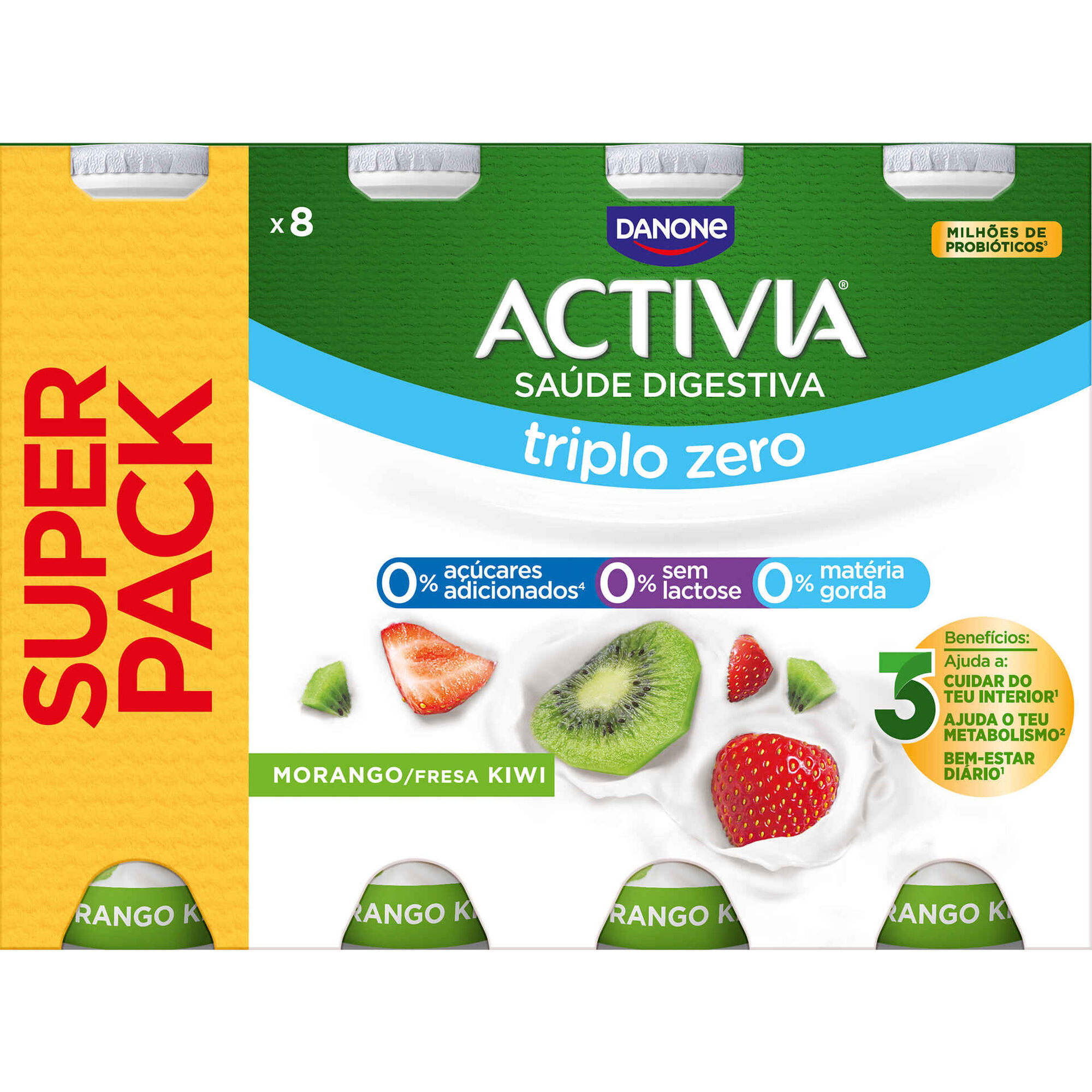 Bifidus L&iacute;quido Triplo 0% Morango e Kiwi sem Lactose Activia Danone