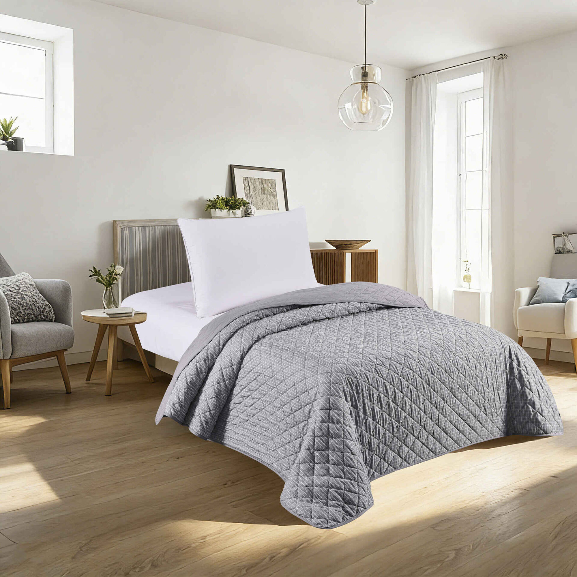 Colcha Xadrez Cinza Kasa