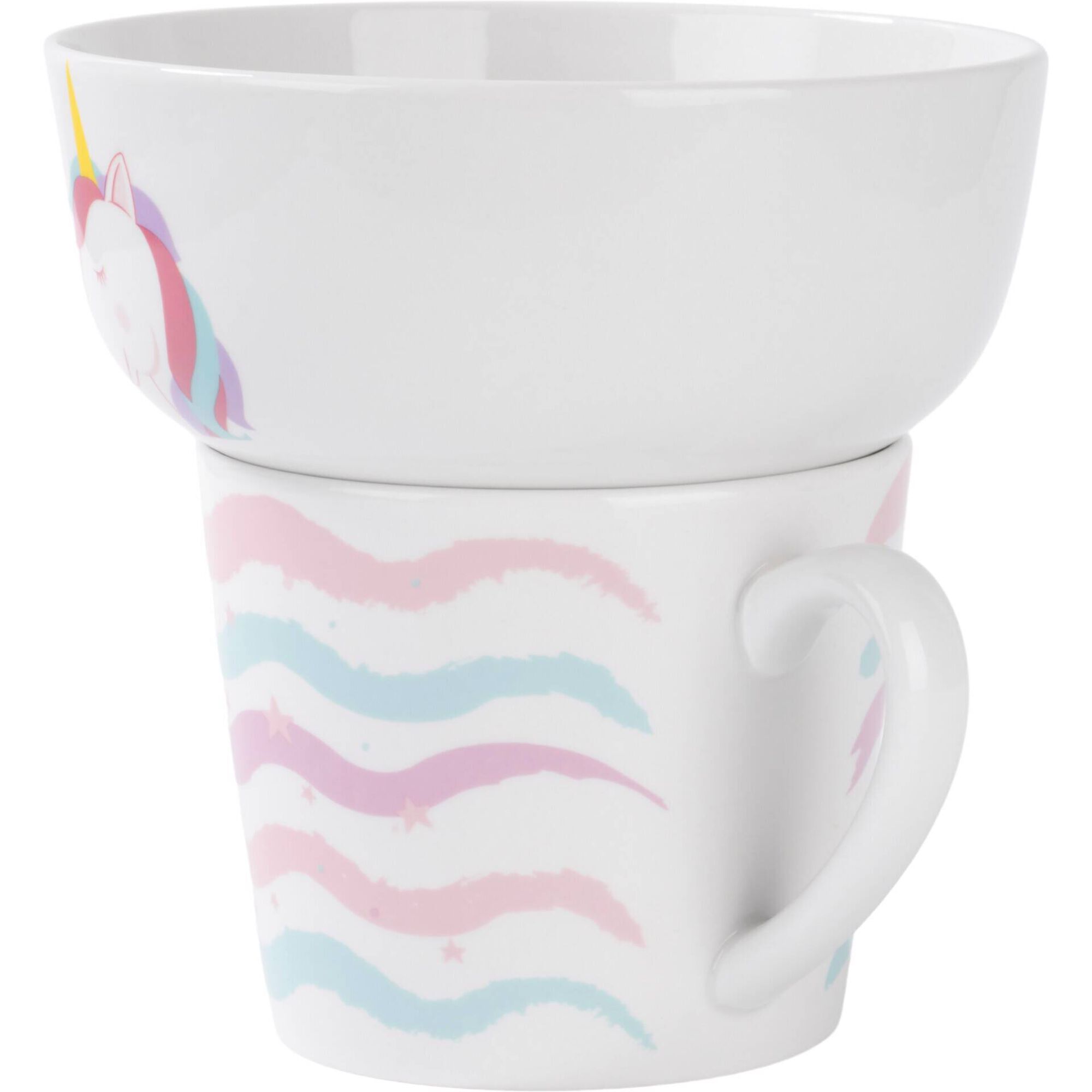 Conjunto Caneca 370ml e Taça 520ml Unicórnio Riscas Zig Zag