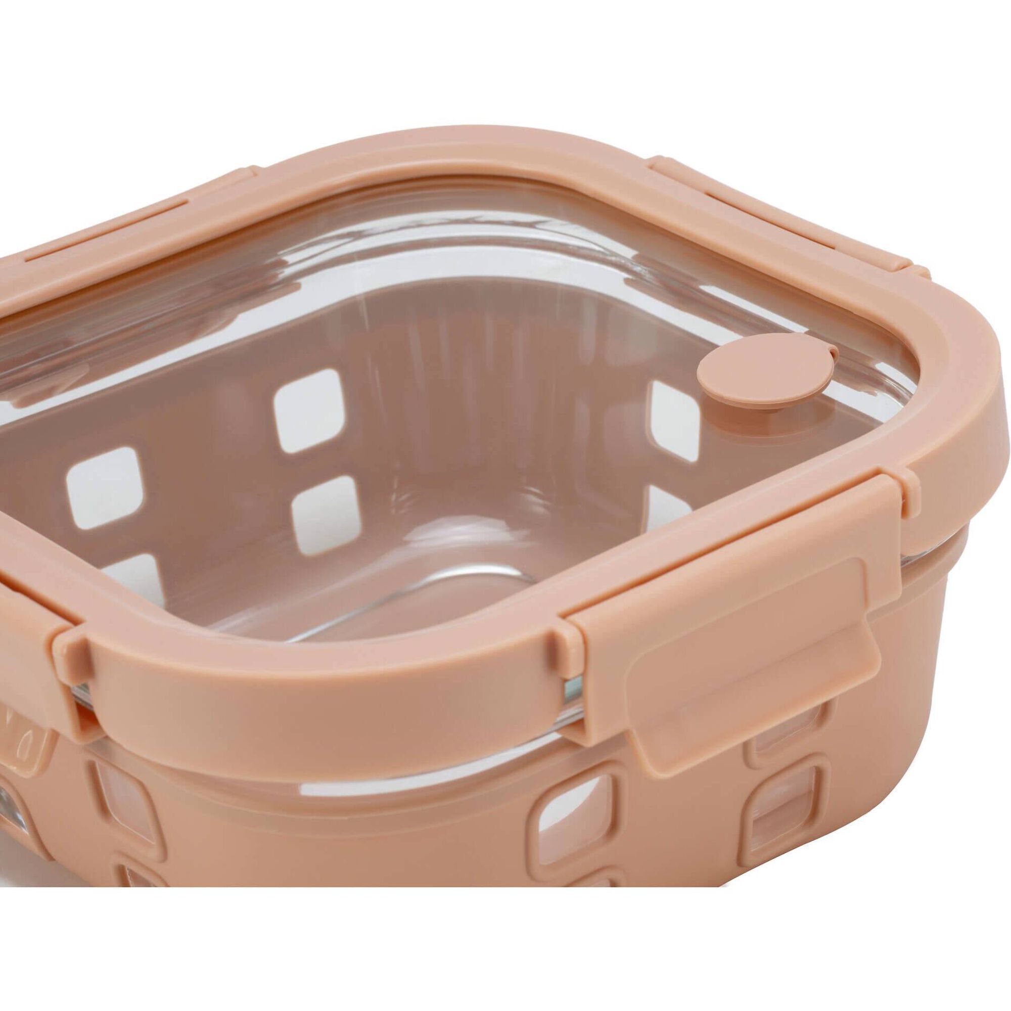 Caixa Herm&eacute;tica 520ml Vidro e Silicone Bege Kasa