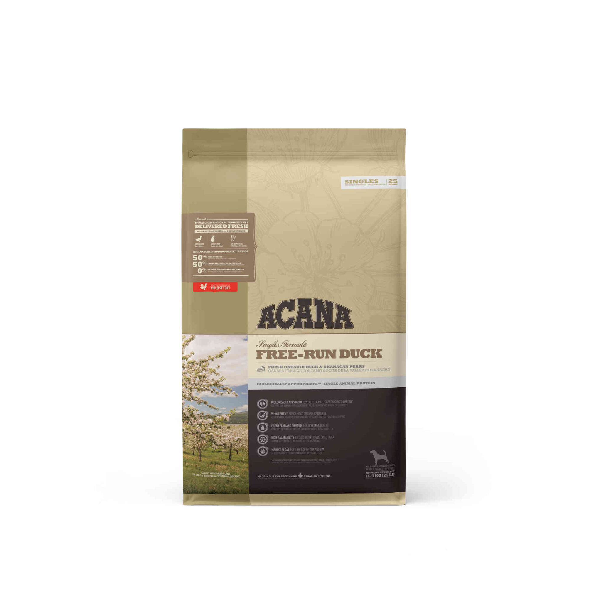 Ra&ccedil;&atilde;o para C&atilde;o Singles Formula Free-Run Duck Acana