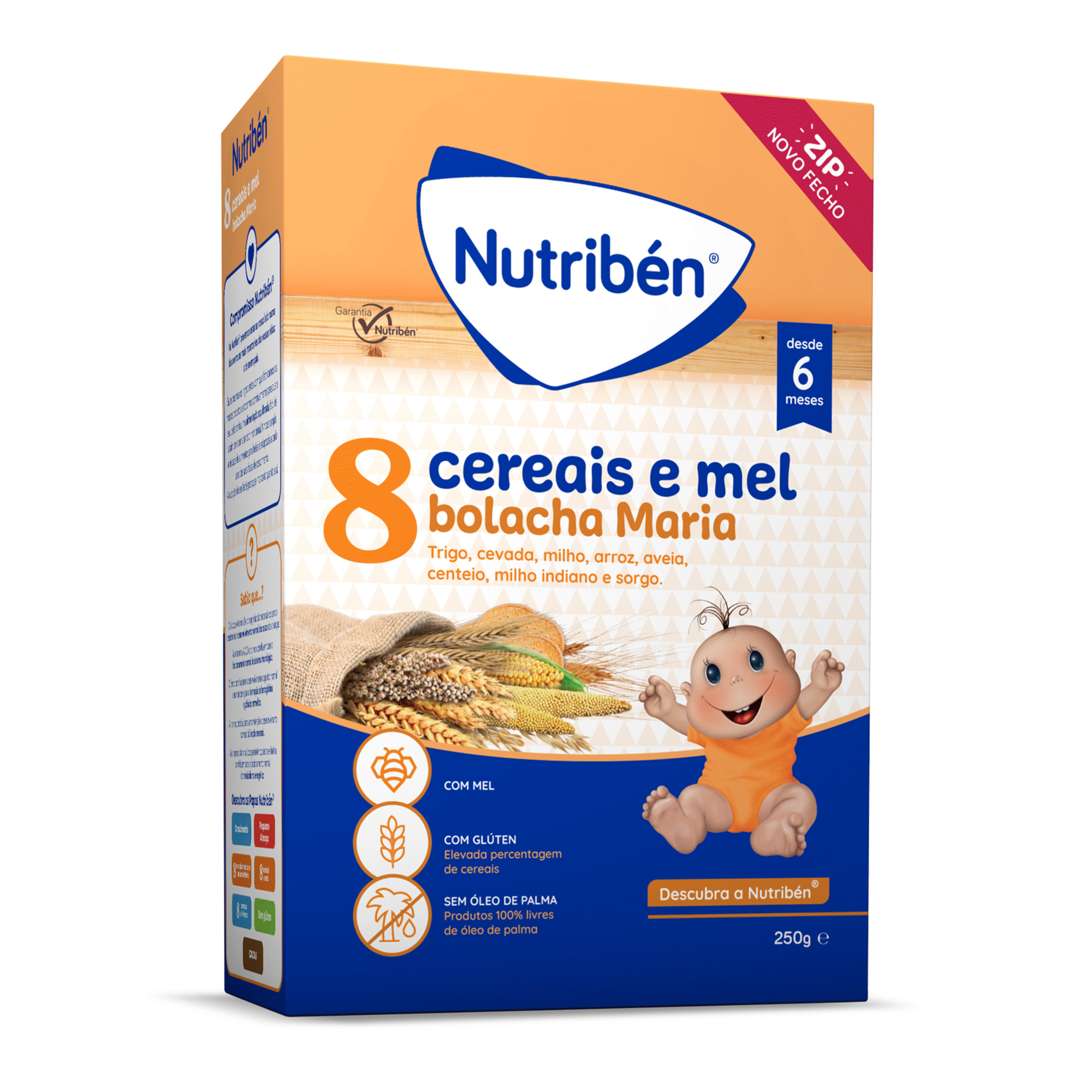 Papa Infantil Farinha Não Láctea 8 Cereais e Mel Bolacha Maria +6M