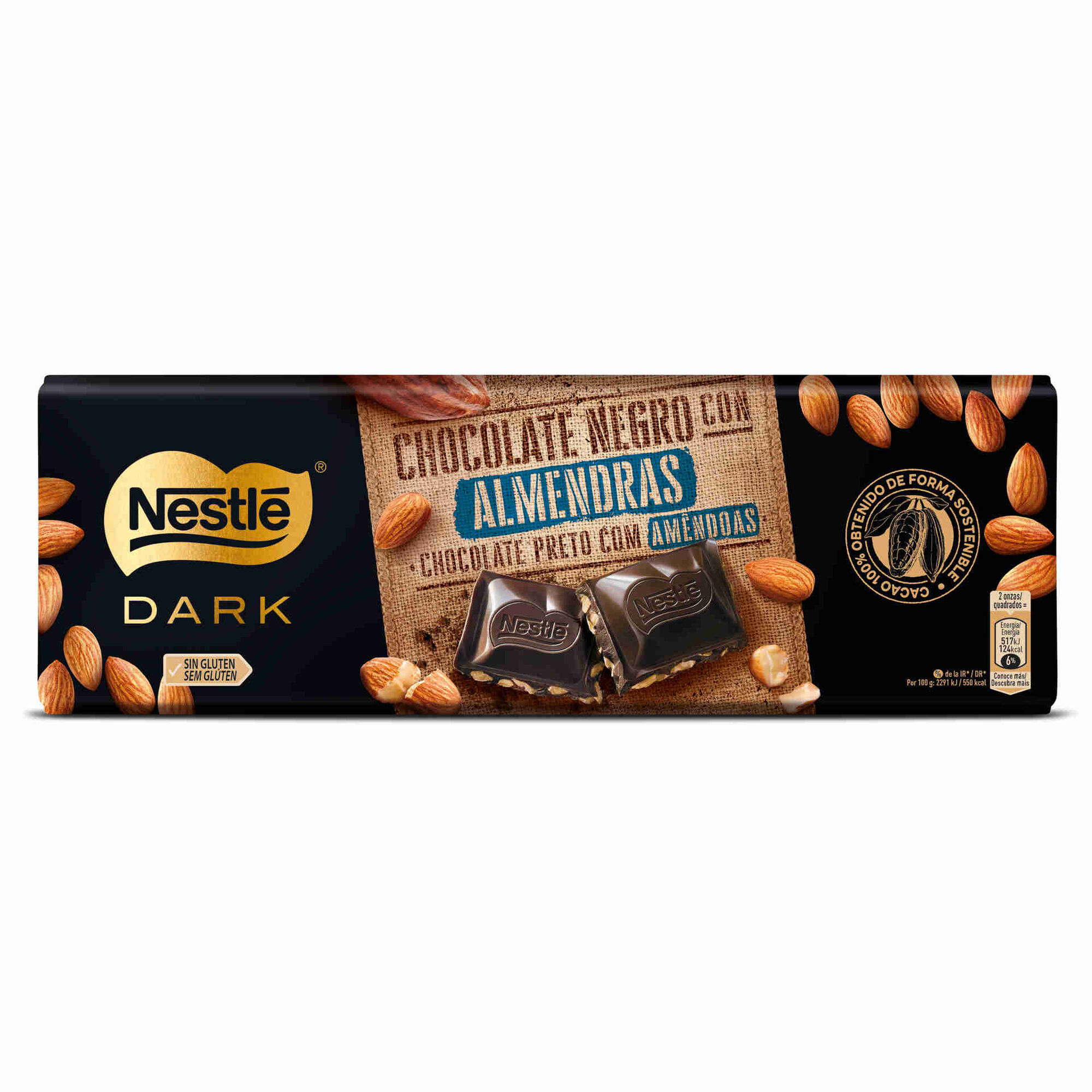 Tablete de Chocolate Negro com Amêndoa sem Glúten Tablete de Chocolate Negro com Amêndoa sem Glúten
