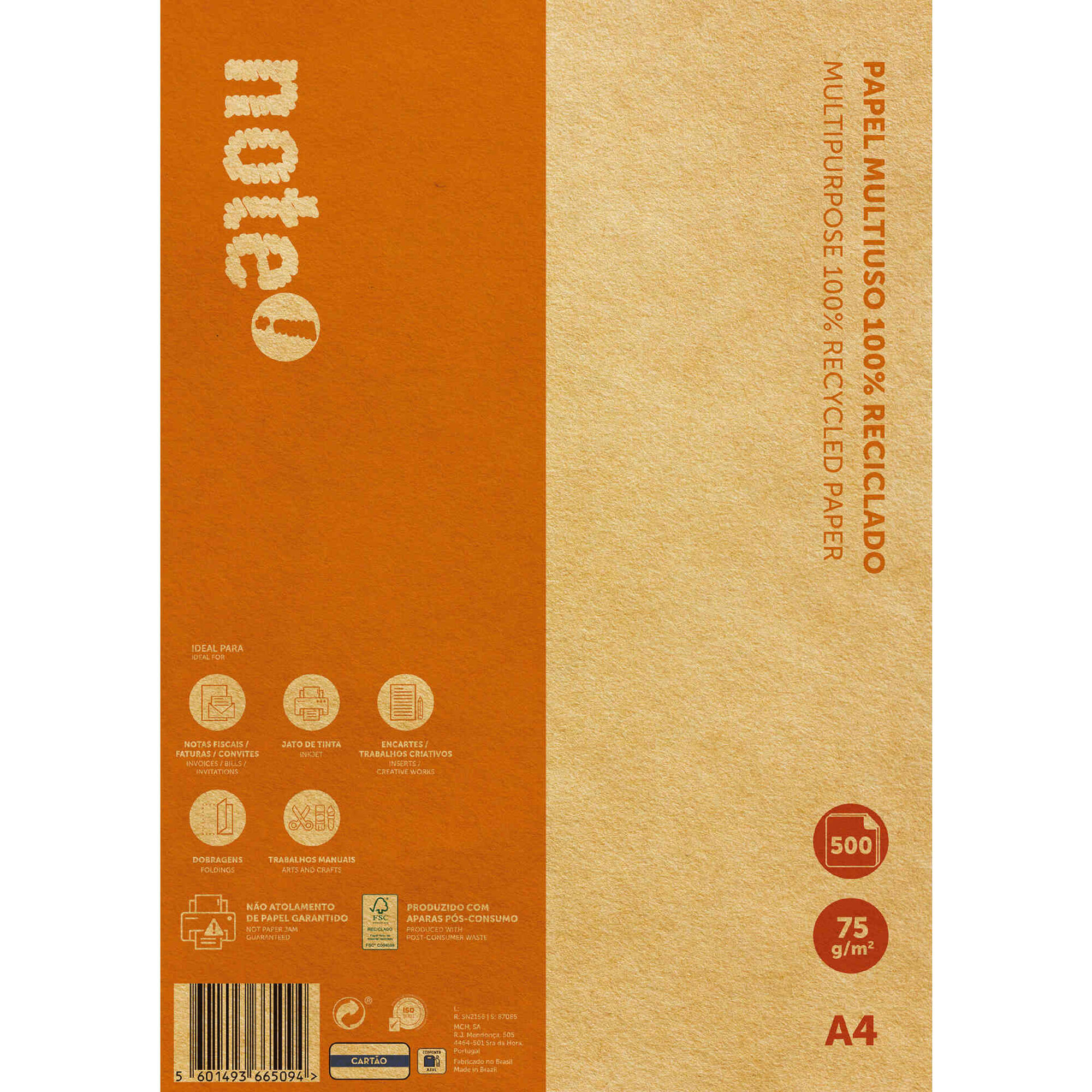 Resma de Papel de Impressão Reciclado A4 500 Folhas 75g/m2