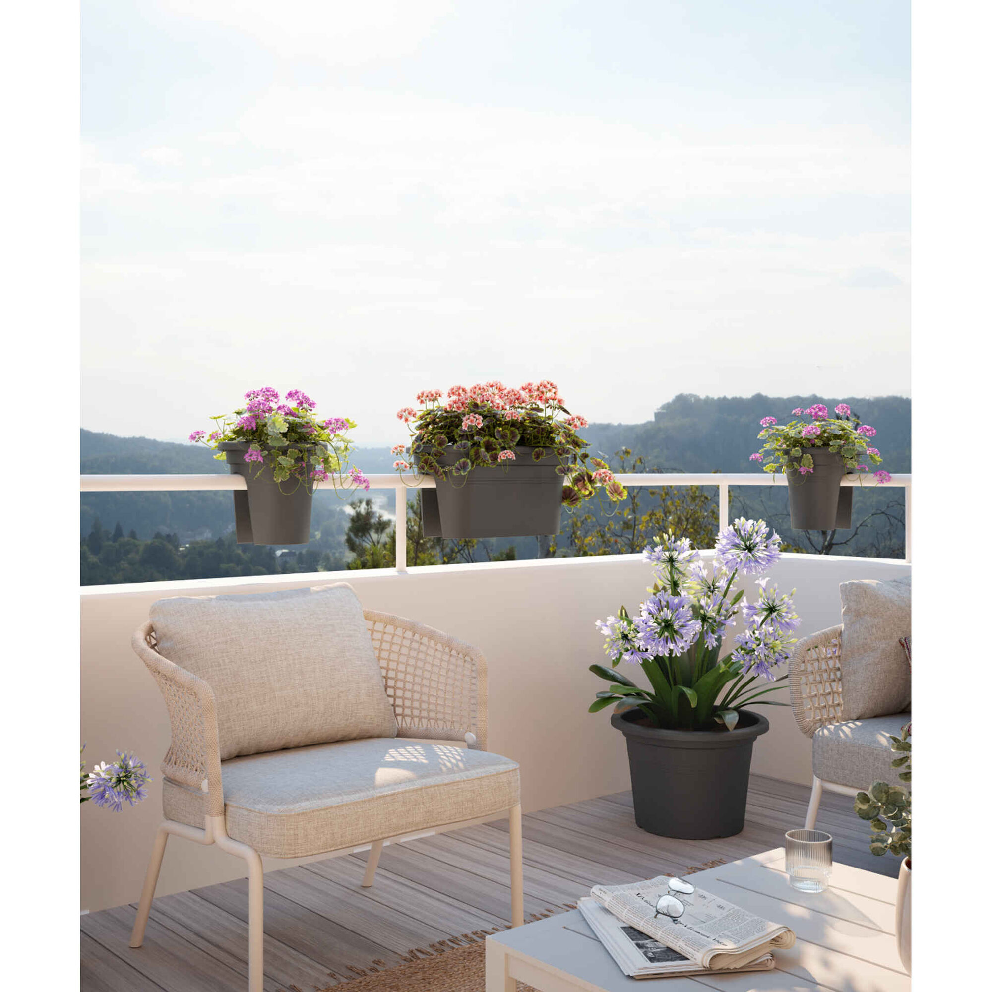 Vaso Redondo Plástico 20cm Cinza Antracite