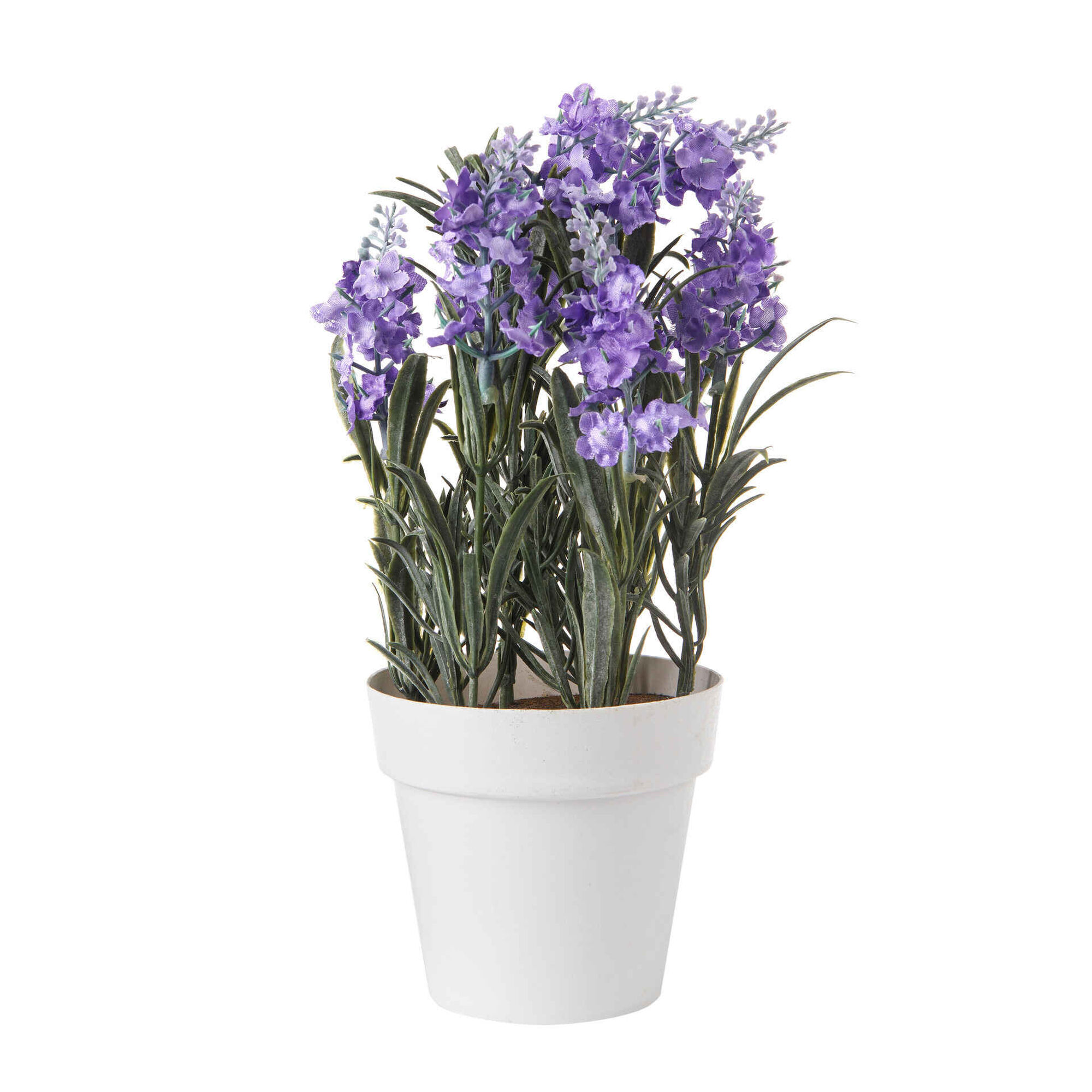Planta Artificial Flores Lilás com Vaso Branco Planta Artificial Flores Lilás com Vaso Branco