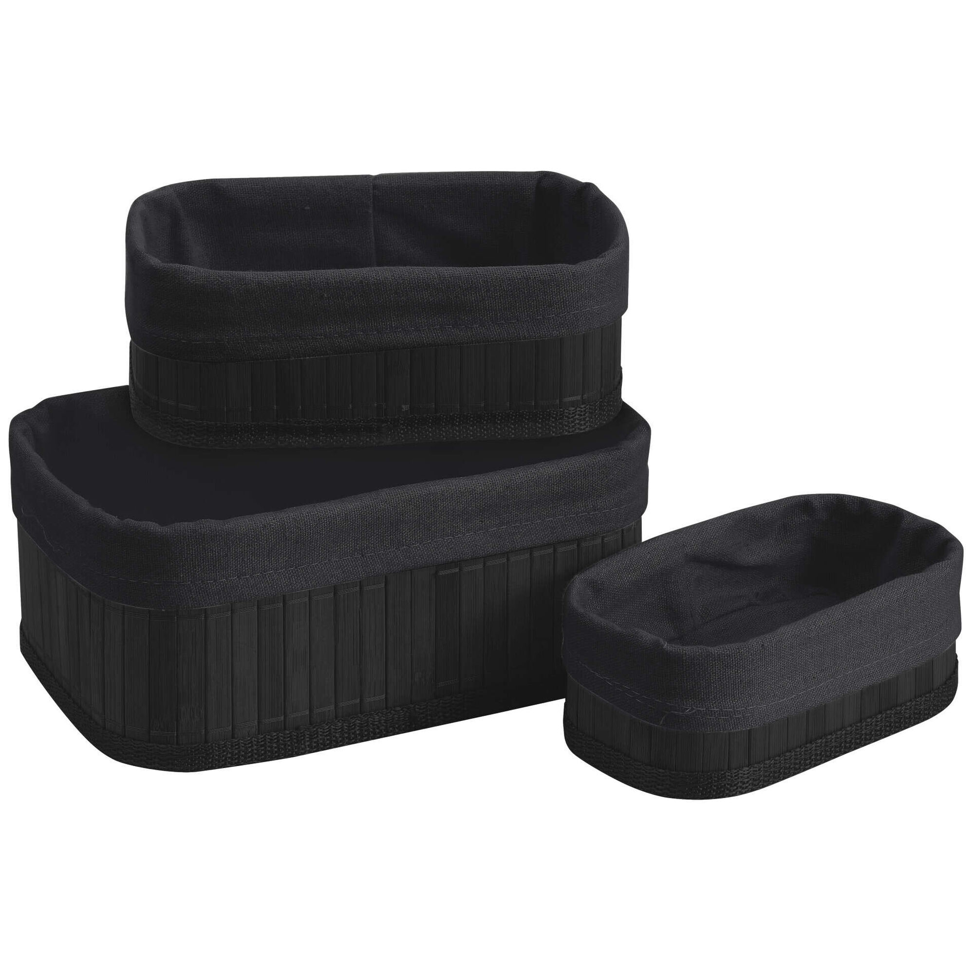 Conjunto 3 Cestos Retangulares Bambu Preto Kasa