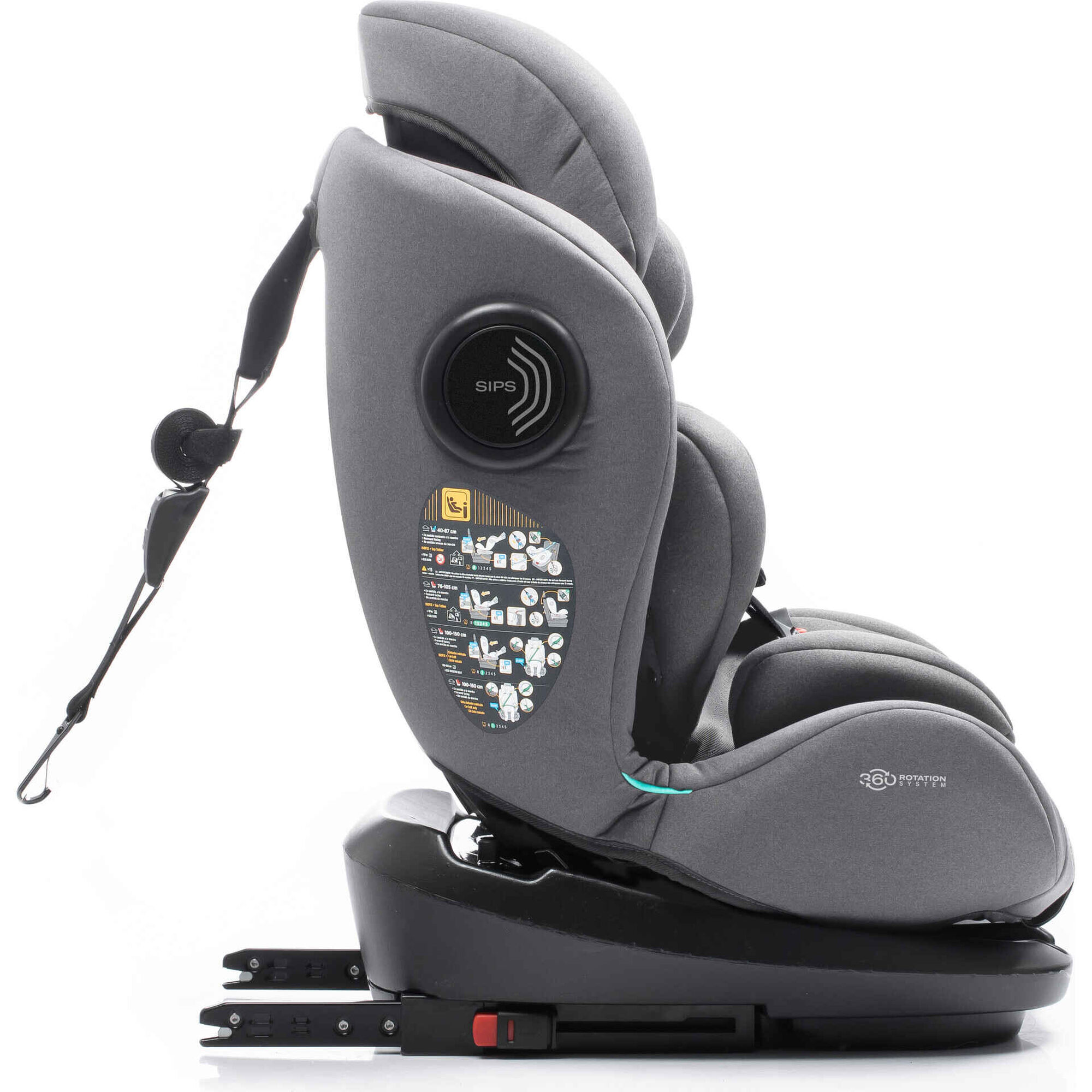 Cadeira Auto I-Size 40-150cm Isofix Rotativa Torna Fix Cinza