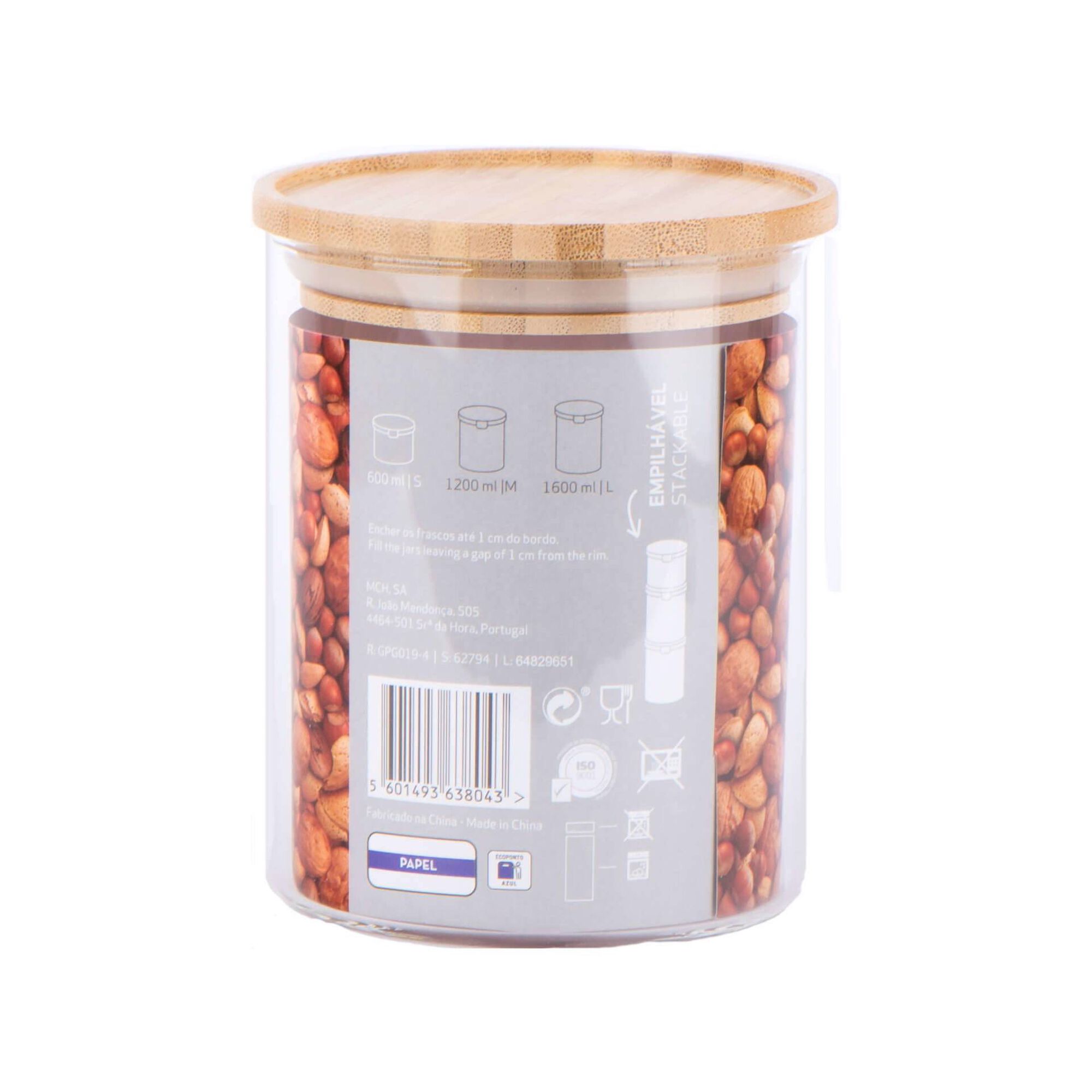 Frasco Despensa Vidro Tampa Bambu S