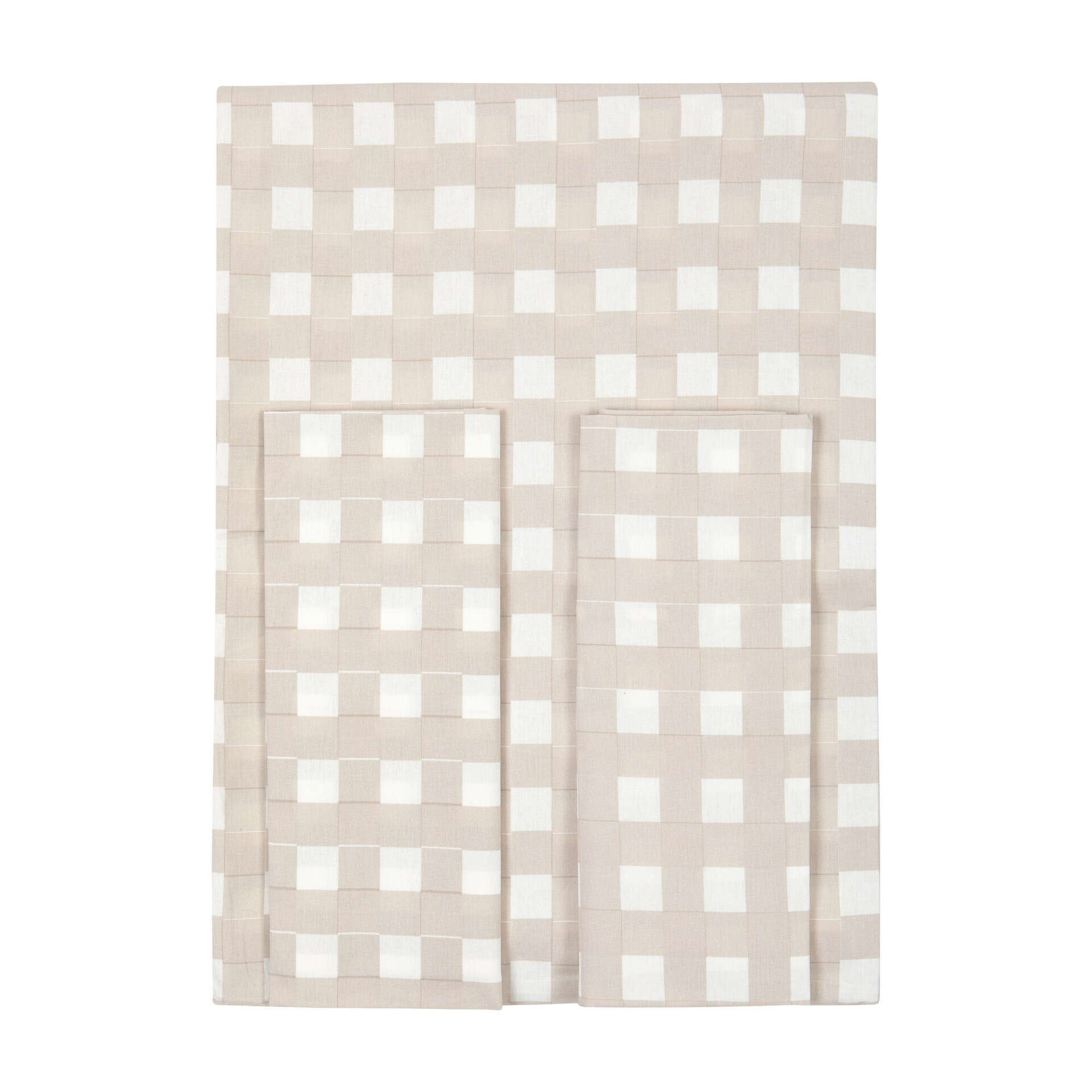 Conjunto Lençóis Branco com Vichy Bege Conjunto Lençóis Branco com Vichy Bege