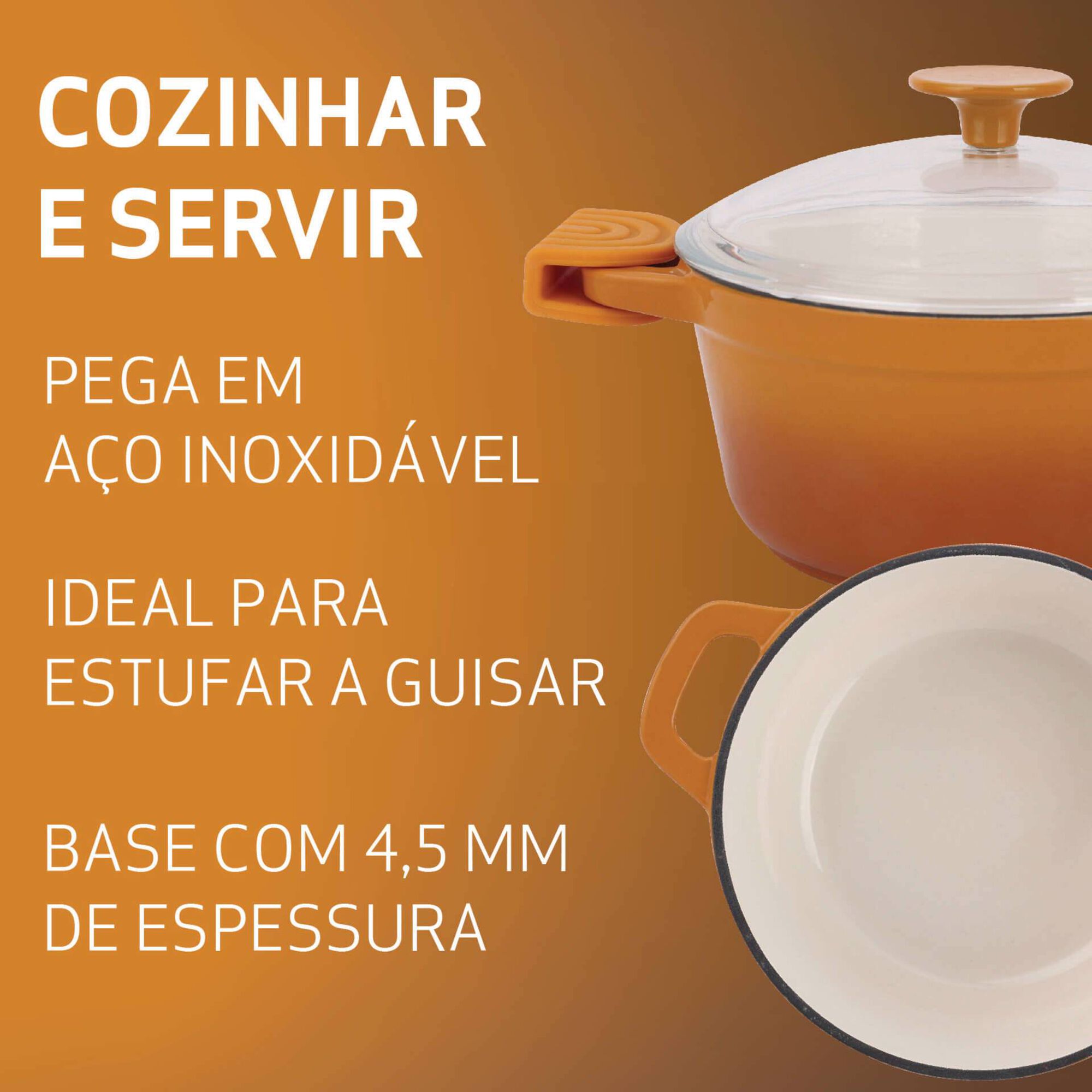 Caçarola Antiaderente Ferro Fundido 20 cm Asas e Tampa