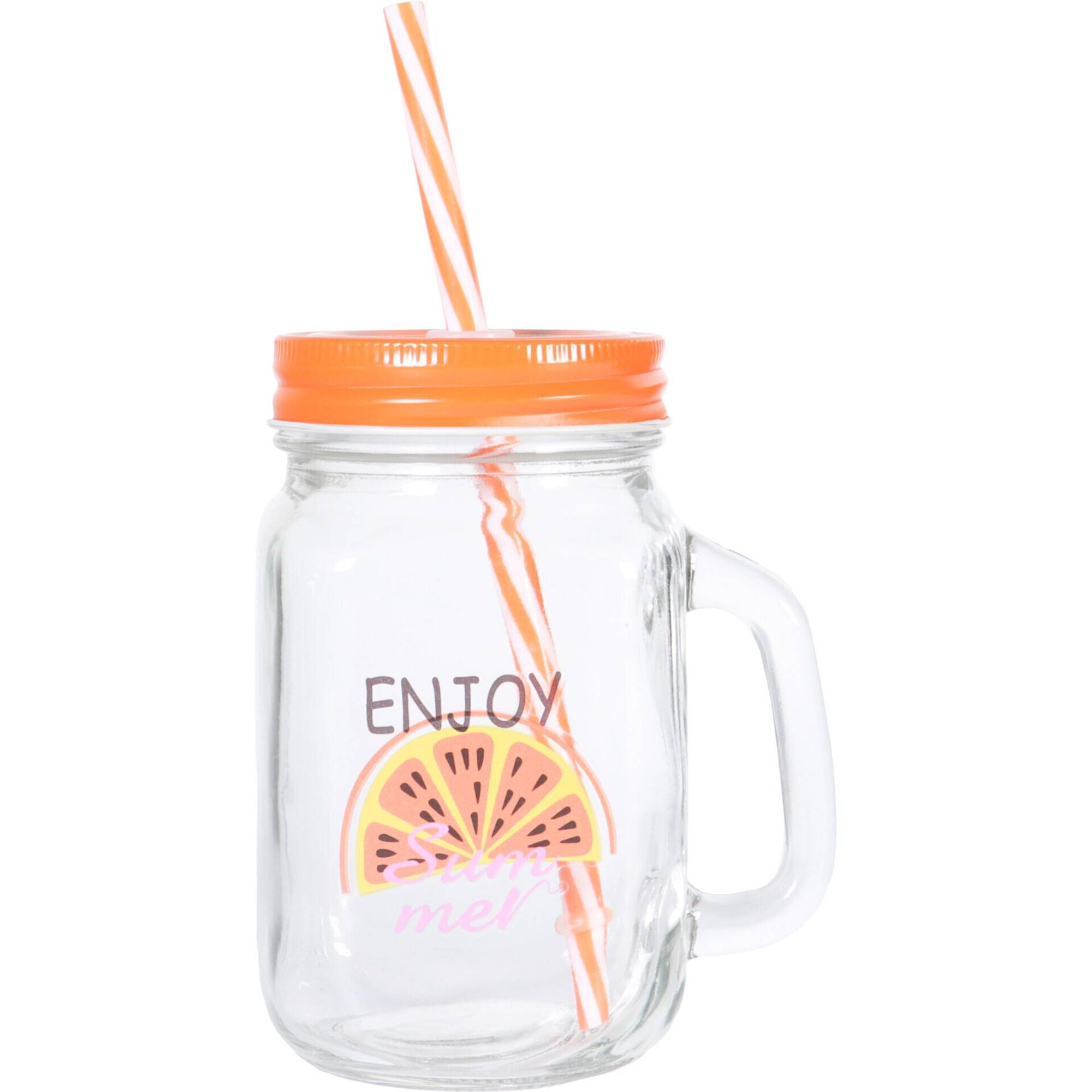 Caneca com Palhinha 450ml Tampa Laranja Papaia Kasa